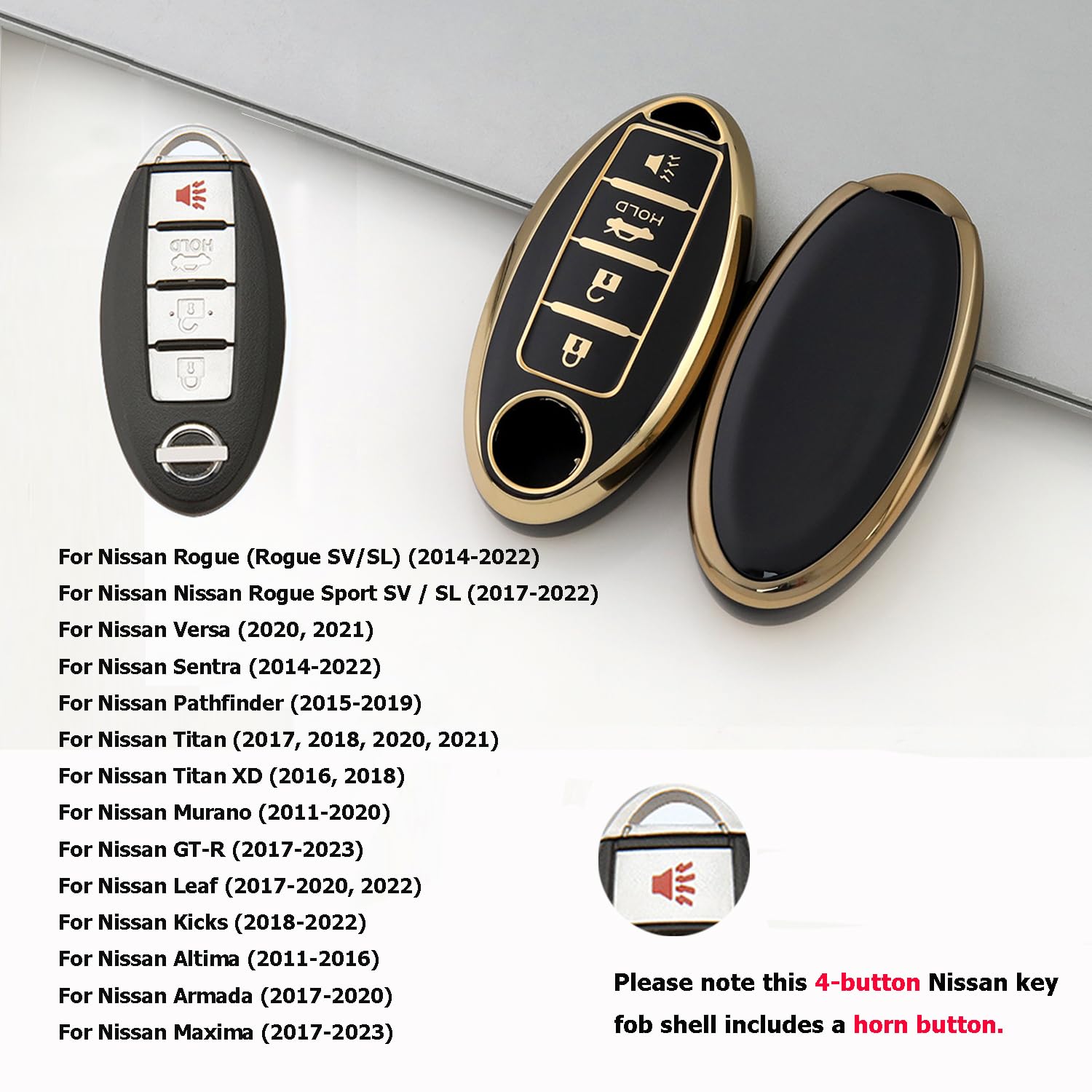 SUNCARACCL for Nissan Key Fob Cover with Leather Keychain, Soft TPU Full Cover Protection Key Case for Altima Maxima Rogue Armad