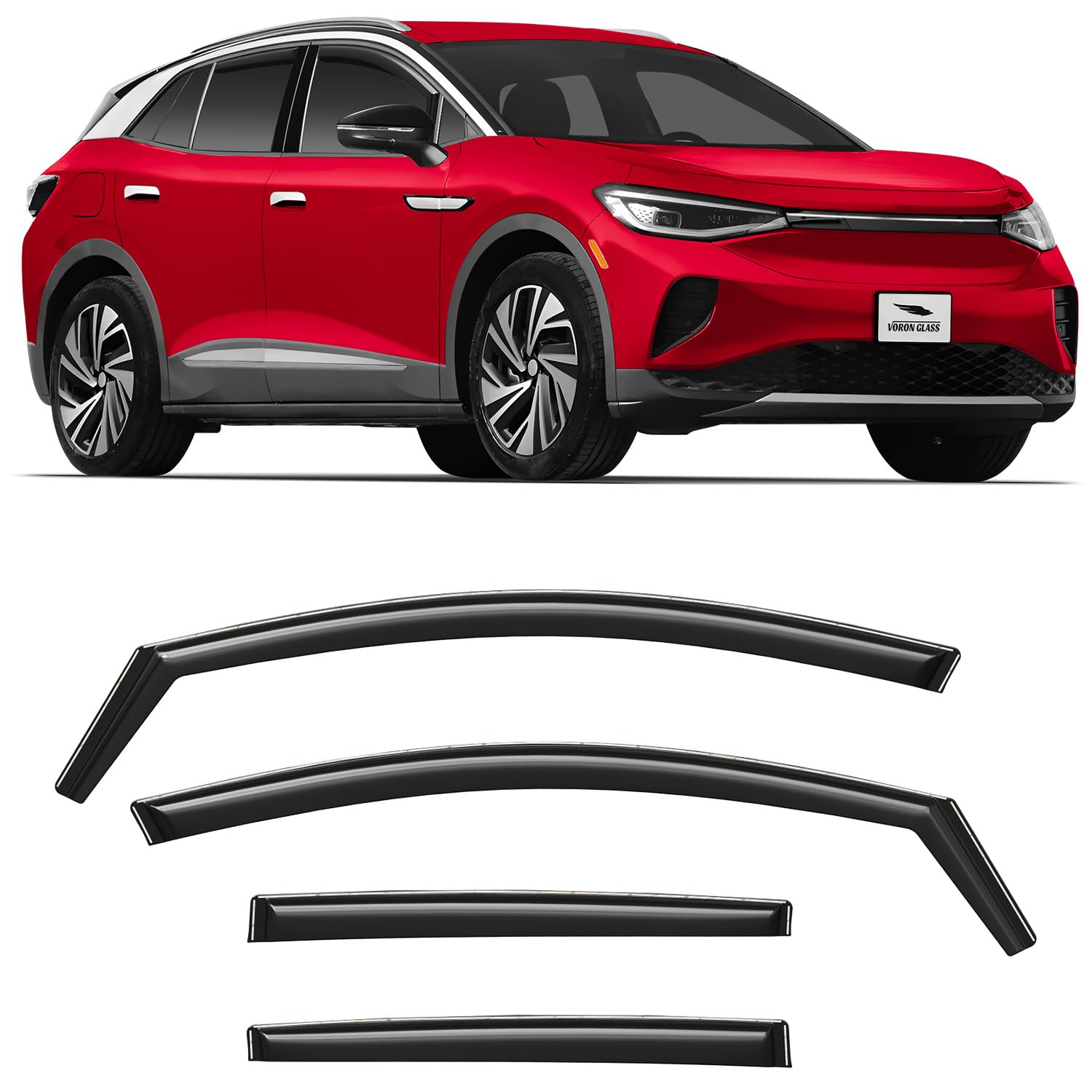 Voron Glass in-Channel Extra Durable Rain Guards for Volkswagen ID.4 2021-2025, Window Deflectors, Vent Window Visors, 4 Pieces 