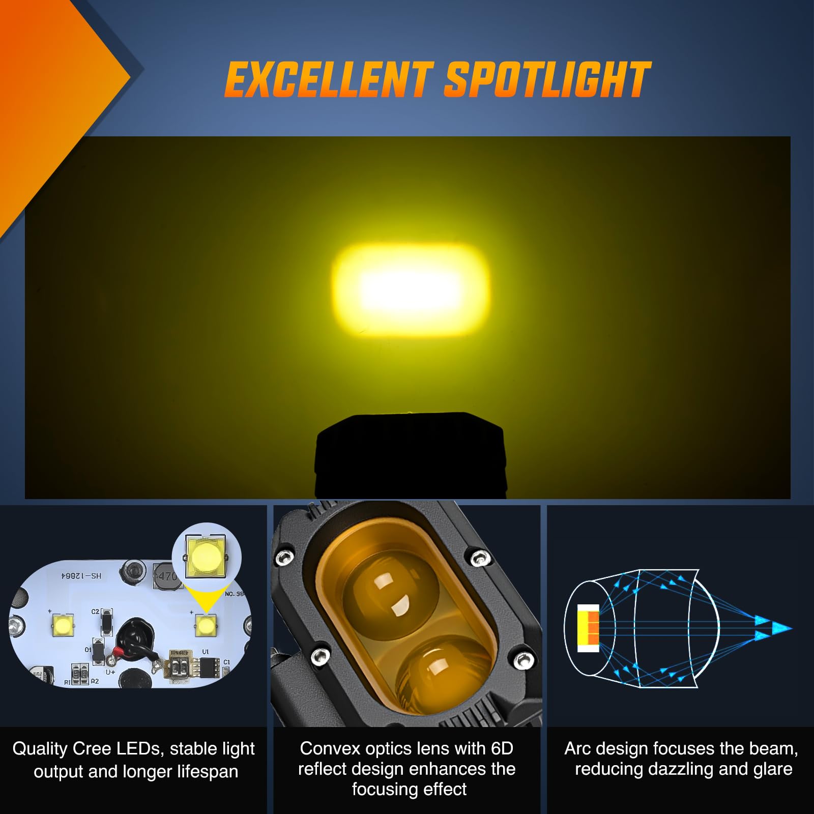 Nilight Led Pod Light 48W 4 Inch 2 Pcs Yellow Spot Beam Driving Lights Led Pods Ip67 Waterproof Auxiliary Offroad Lighting For T