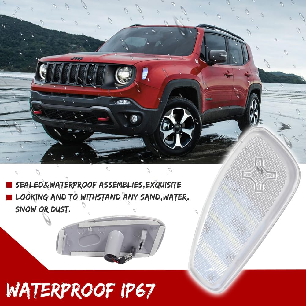 Gtinthebox Clear Lens Ice Blue Led Side Marker Light Lamps Kit Compatible With 2014-2024 Jeep Renegade