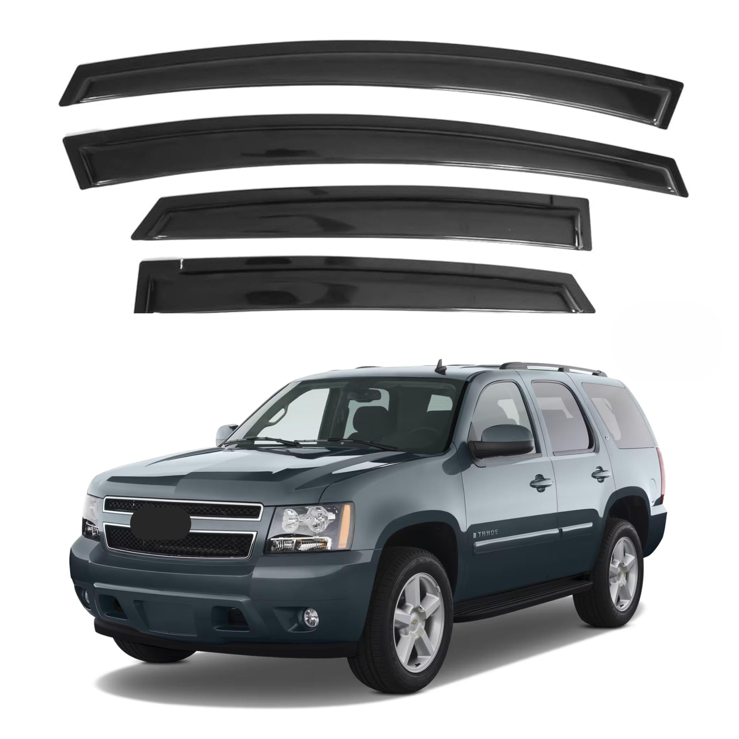 Ig Window Visor For Chevy Chevrolet Tahoe 2007-2014 & Gmc Yukon 2007-2014, Rain Guard Tape-On Side Vent Window Deflector, 2007 2
