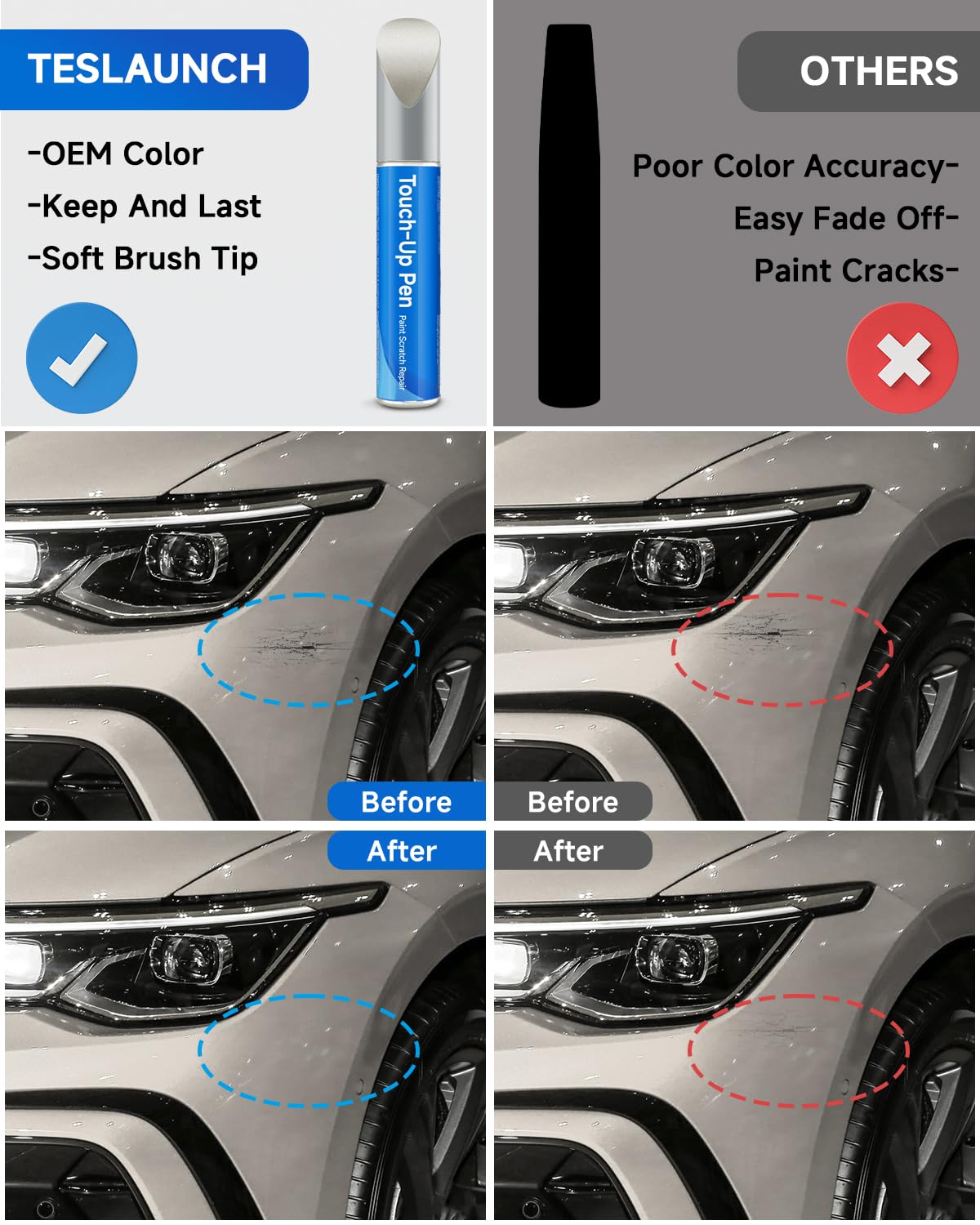 RSACET LP7W/0B Moon Rock Grey (Silver) Metallic Touch Up Paint Compatible with Volkswagen Exact Match Touch Up Paint Car Scratch