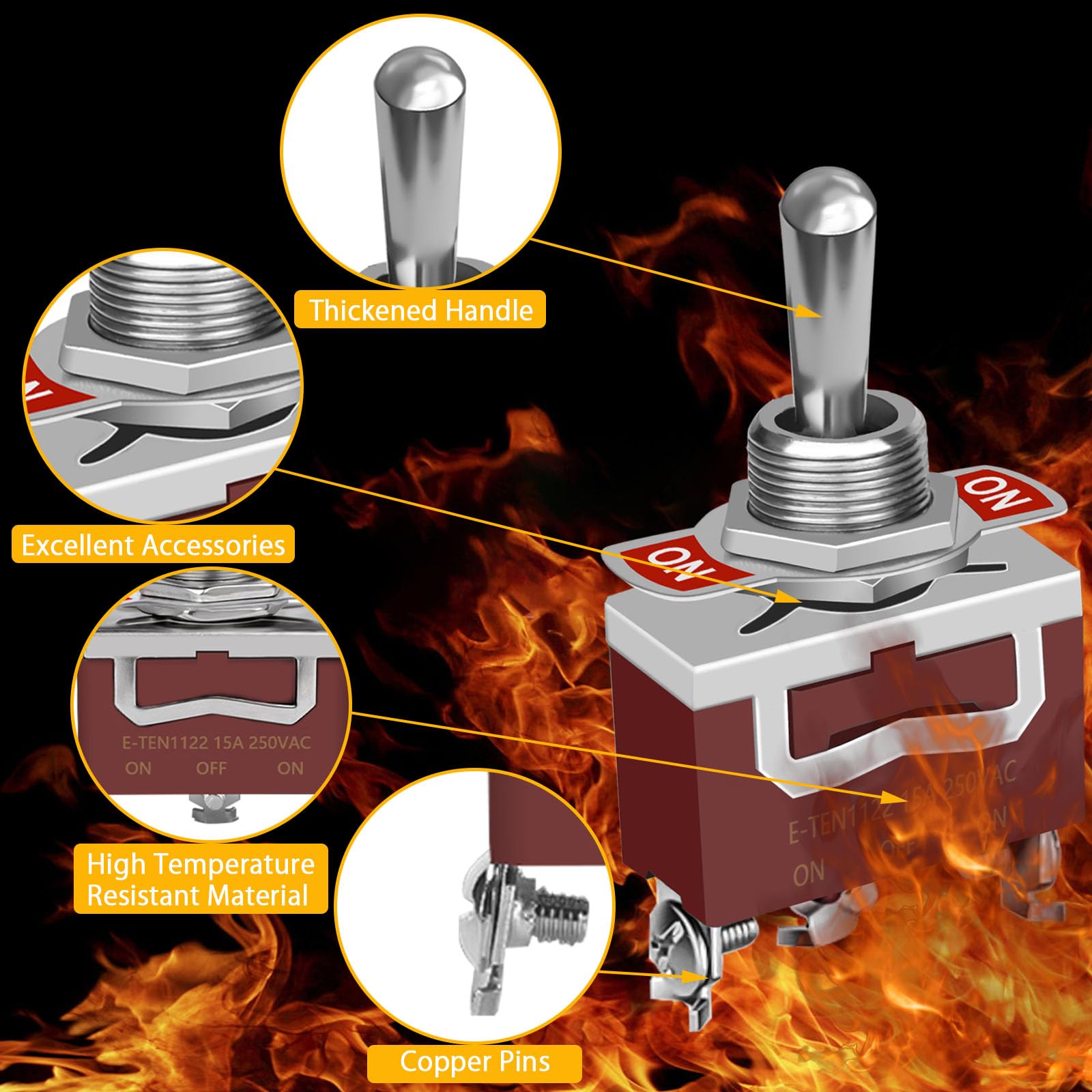 6 Pack Toggle Switch, 3 Pin 12V Dc 30A/250V Ac 15A, Heavy Duty Spdt On Off On Switch, Marine Waterproof Toggle Switch With Boot