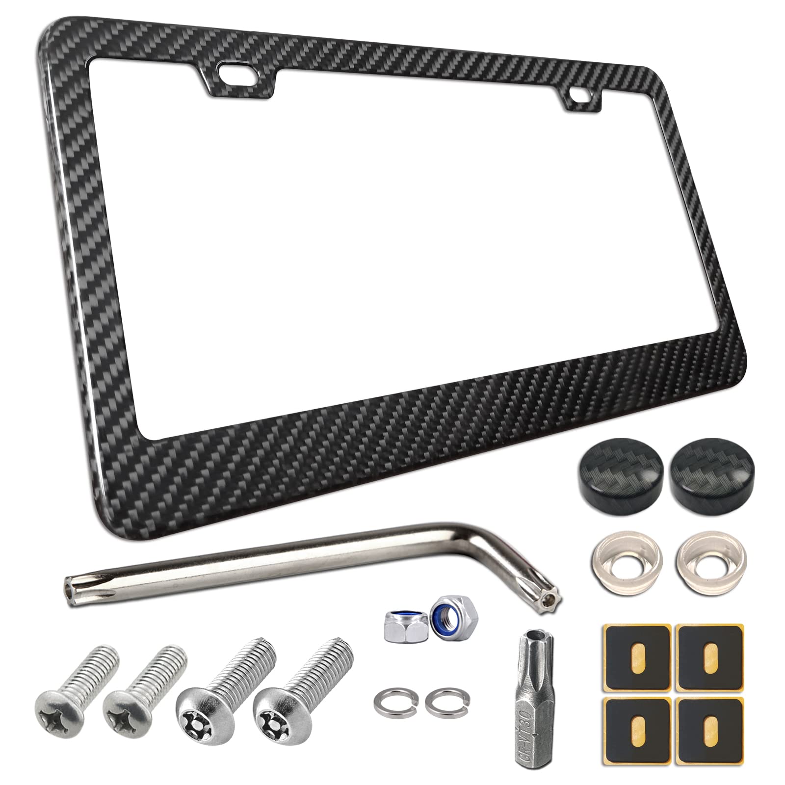 Bggtmo Carbon Fiber License Plate Frame - 100% Real Carbon Fiber Overlays Stainless Steel License Plate Frames | Stainless Steel