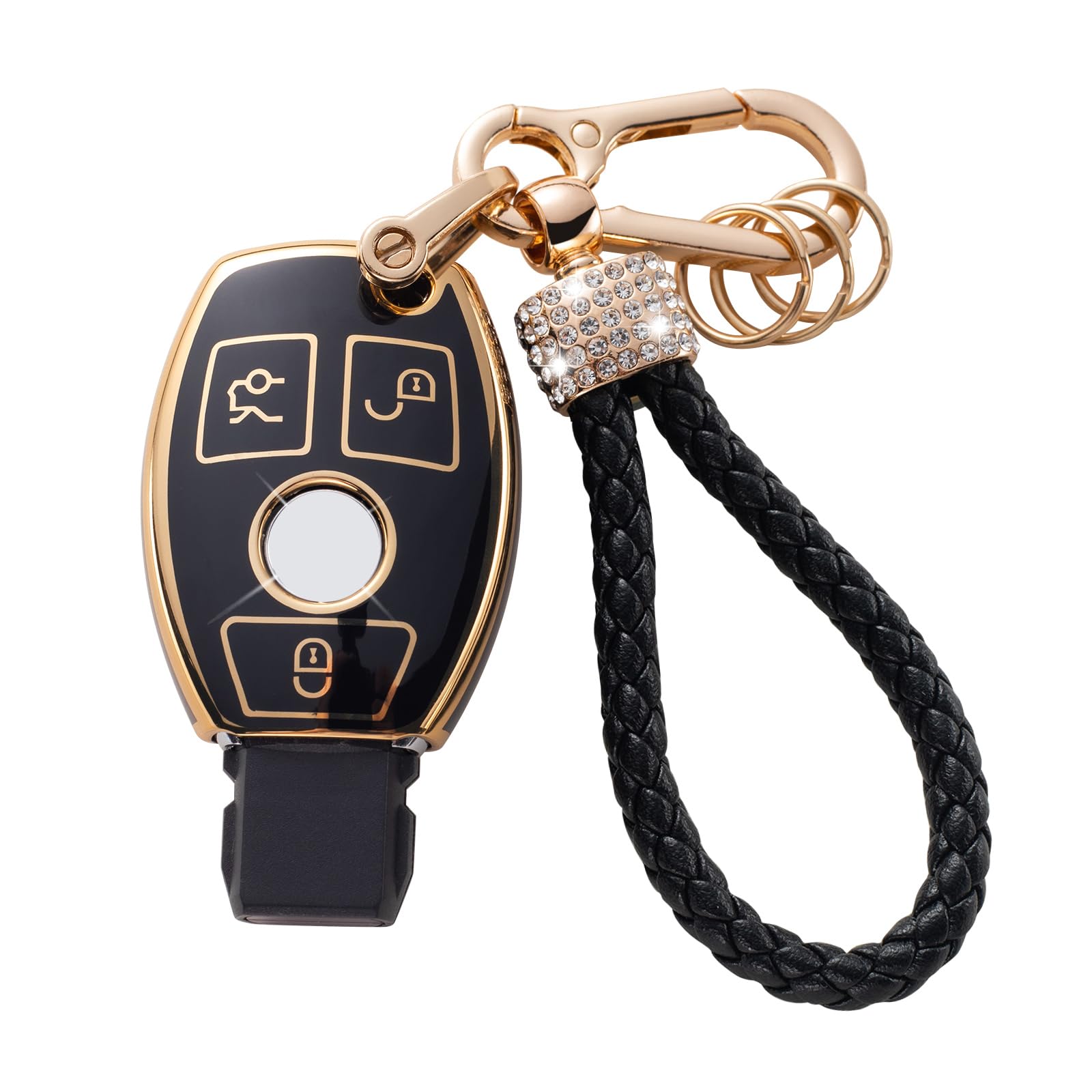 Gematay For Mercedes Benz Key Fob Cover With Keychain Lanyard, Soft Tpu Key Fob Protector Shell Compatible With Mercedes Benz A