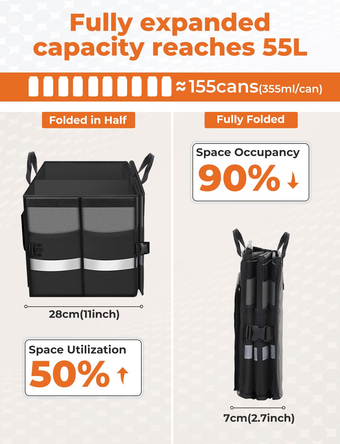 Oasser Car Trunk Organizer Collapsible Multi Compartments Suv Trunk Organizer With Reflective Strip Foldable Cover (Standard, Gr