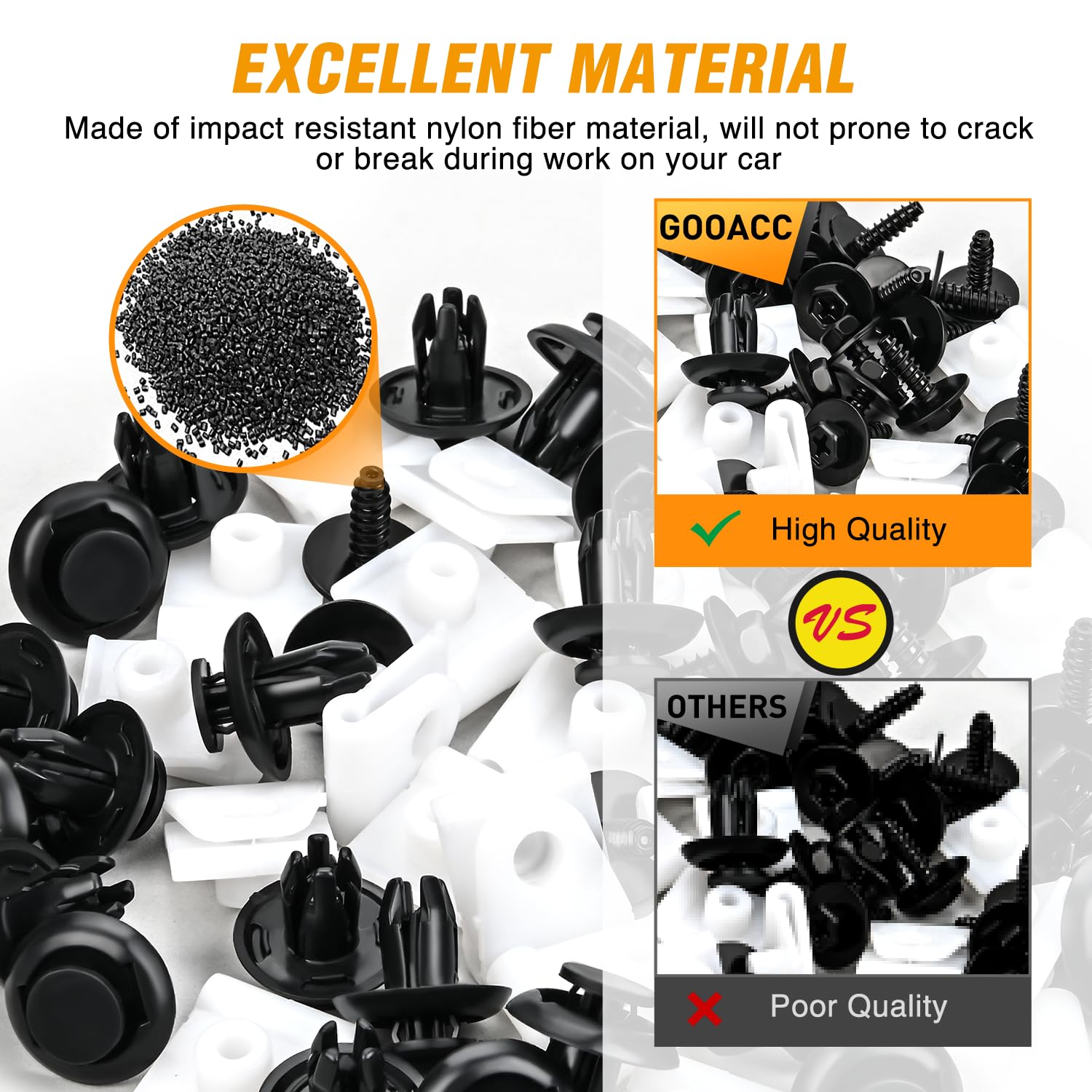 Gooacc 60Pcs Fender Liner Bumper Cover Splash Shield Hex Head Screw With Nylon U Nuts Push Bumper Fastener Rivet Clips For Faste