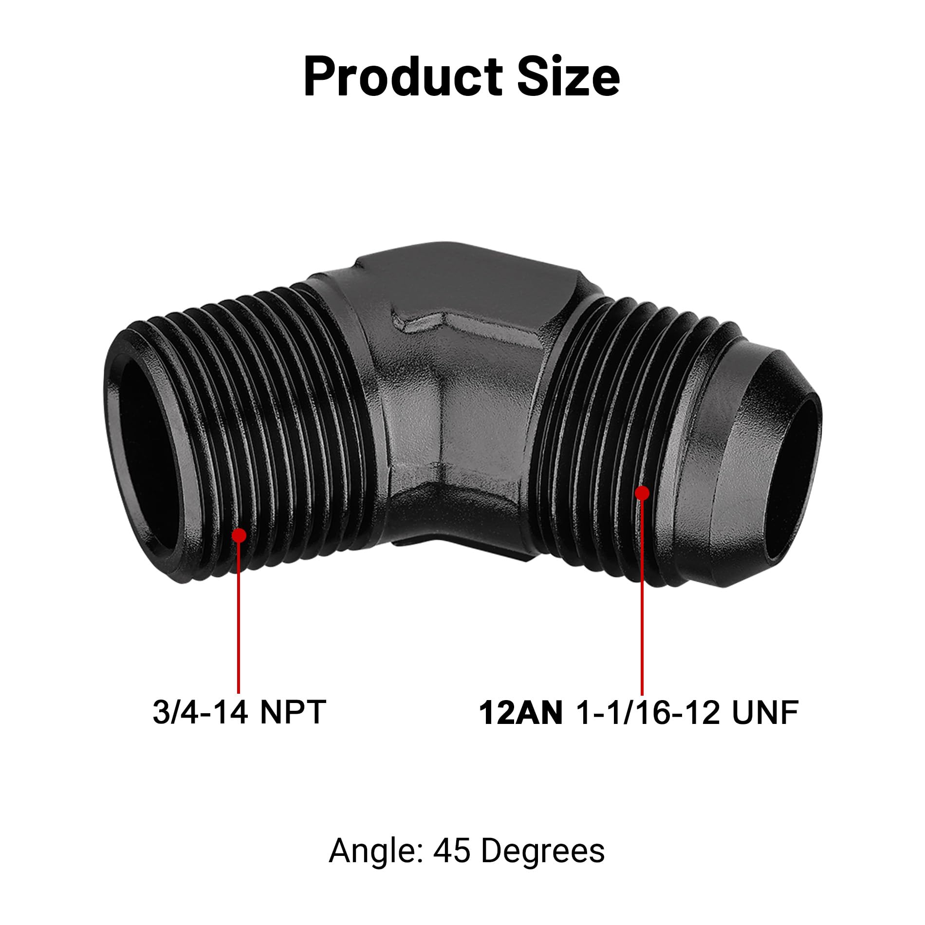 Evil Energy 12An Male Flare To 3/4'' Npt Pipe 45 Degree Fitting Adapter Aluminum Black