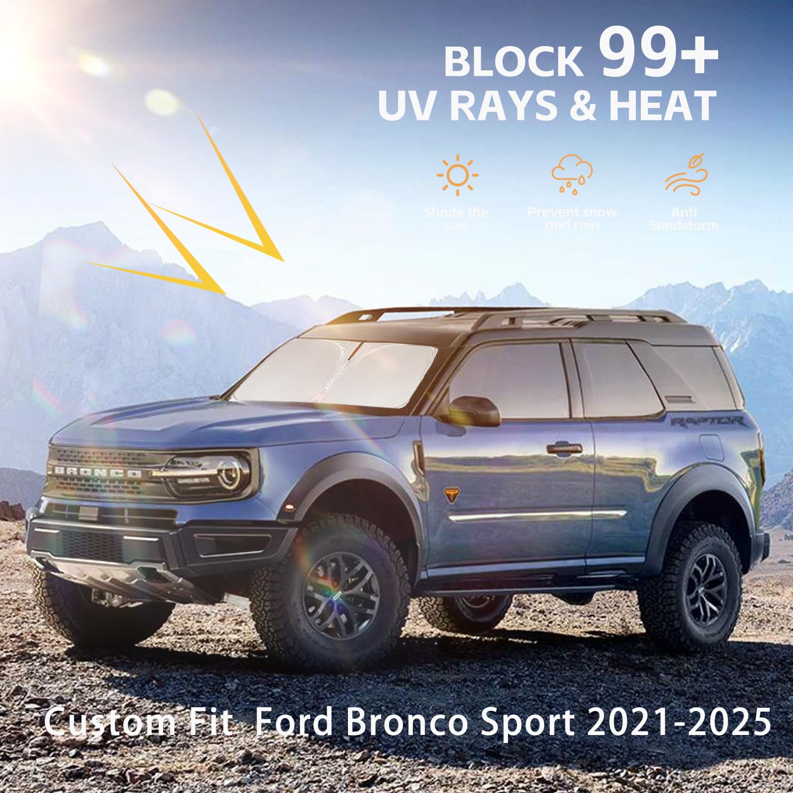 For Ford Bronco Sport 2021-2024 2025 Windshield Sun Shade Front Window Shade Custom Fit Bronco Sport Accessories Sun Visor Folda
