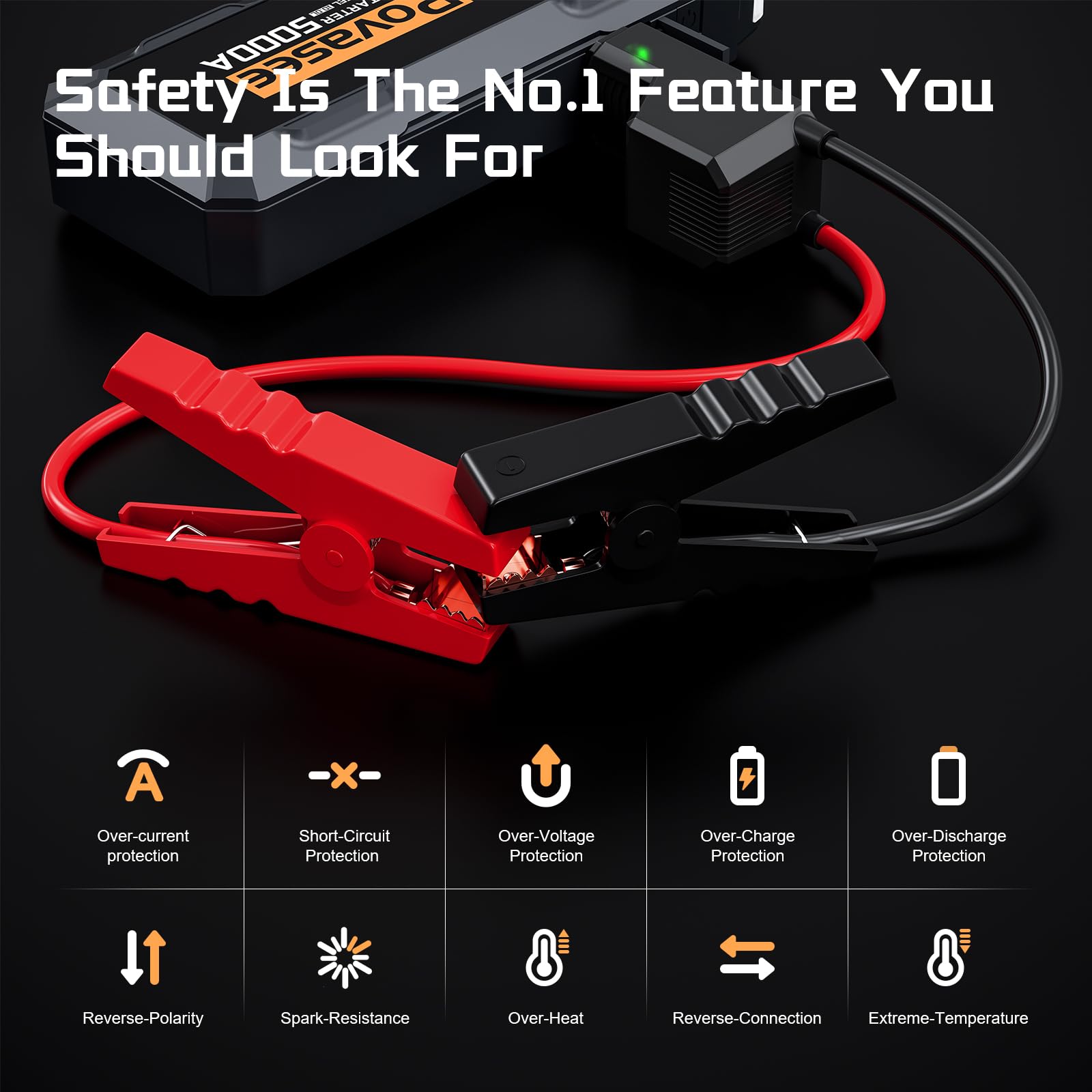 Povasee Car Battery Jump Starter 5000A Jump Box (All Gas/10L Diesel) Portable Car Jump Starter Battery Pack, 12V Jumper Starter