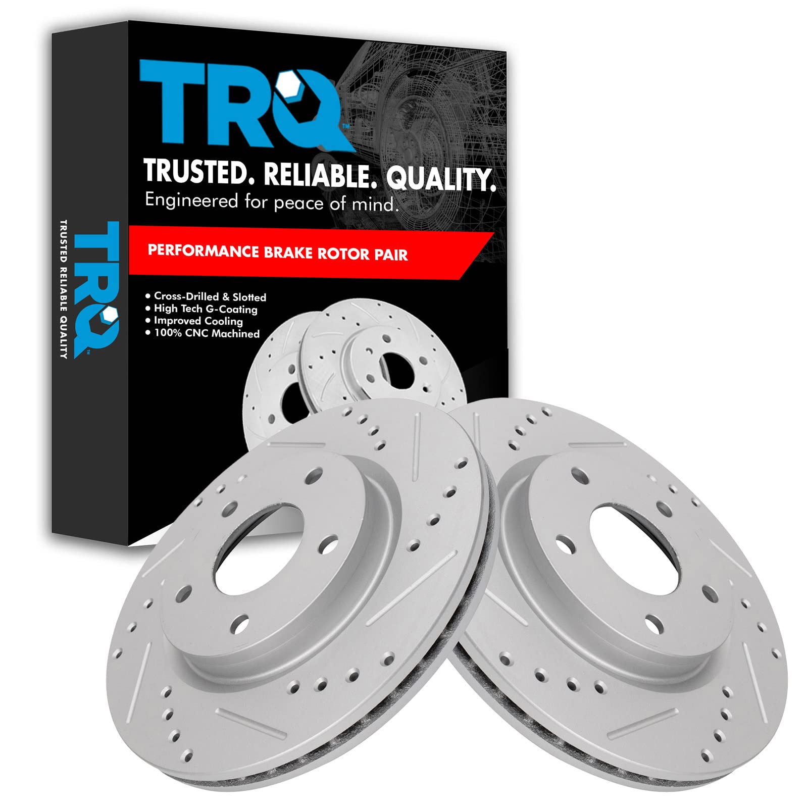 Trq Front Performance Brake Rotors Set Premium G-Coated Cross Drilled & Slotted Compatible With 2013-2019 Nissan Sentra