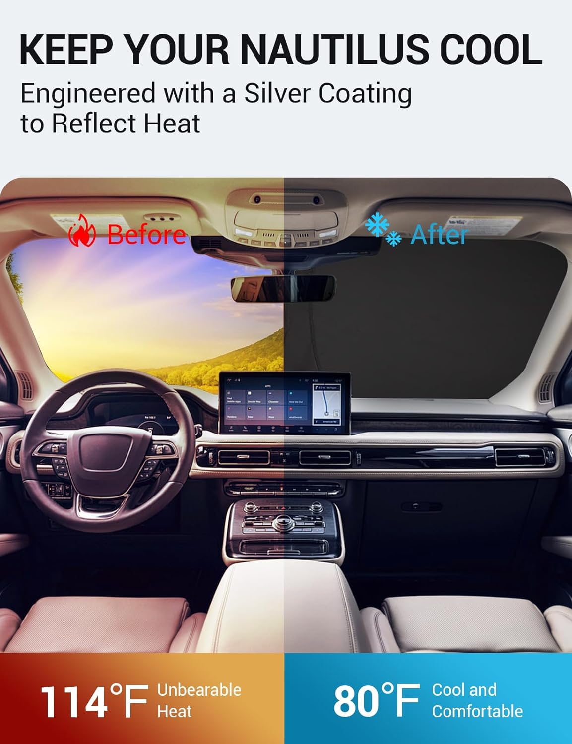 Proadsy 2025 Upgrade Windshield Sun Shade Custom Fit 2019-2023 Lincoln Nautilus 4-Layer Foldable Front Sunshade Protector Sun Vi