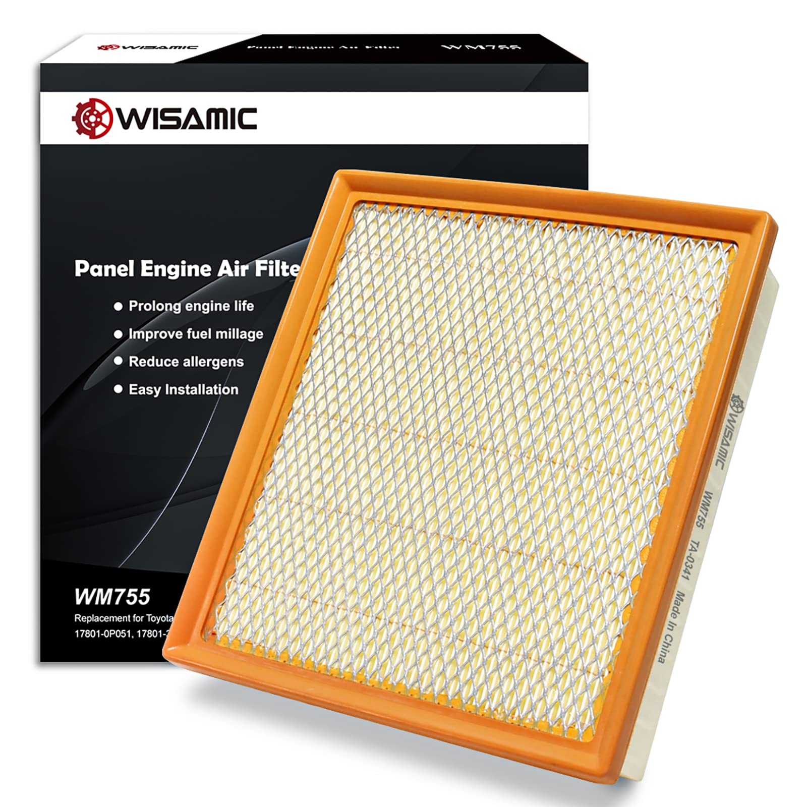 Wisamic Engine Air Filter Ca10755 Replace For Some Lexus, Toyota, Jeep (Non-Diesel), Dodge And Camry Models, Provides Up To 12 Months Or 12,000 Miles Filter Protection