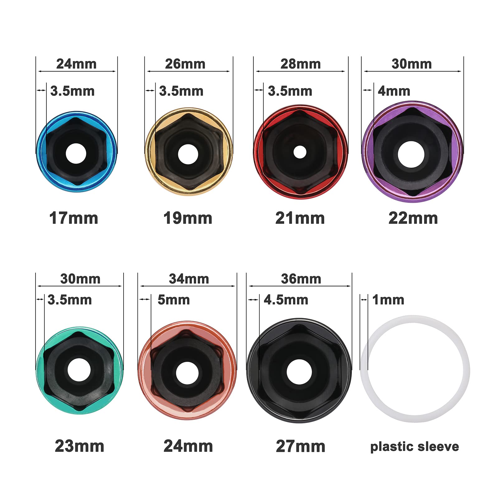 Mayouko 7Pcs 1/2 Inch Drive Lug Nut Deep Impact Socket Set,Thin-Walled Wheel Rim Protector Socket,Color Coded,Metric,Cr-Mo