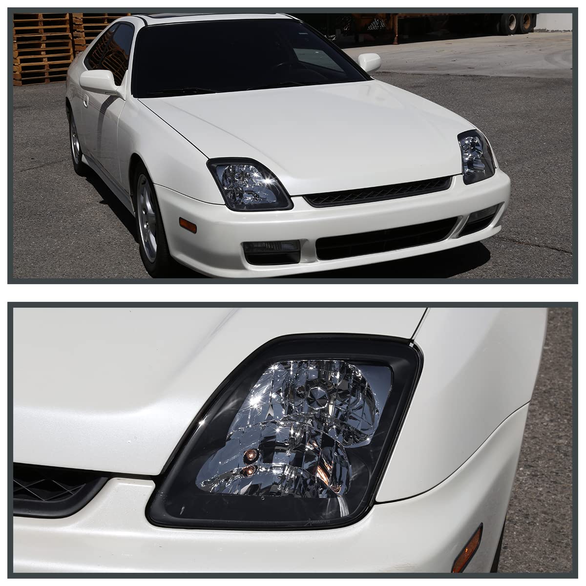 Spec-D Tuning Black Bezel Headlights Compatible With 1997-2001 Honda Prelude L+R Pair Head Light Lamp Assembly