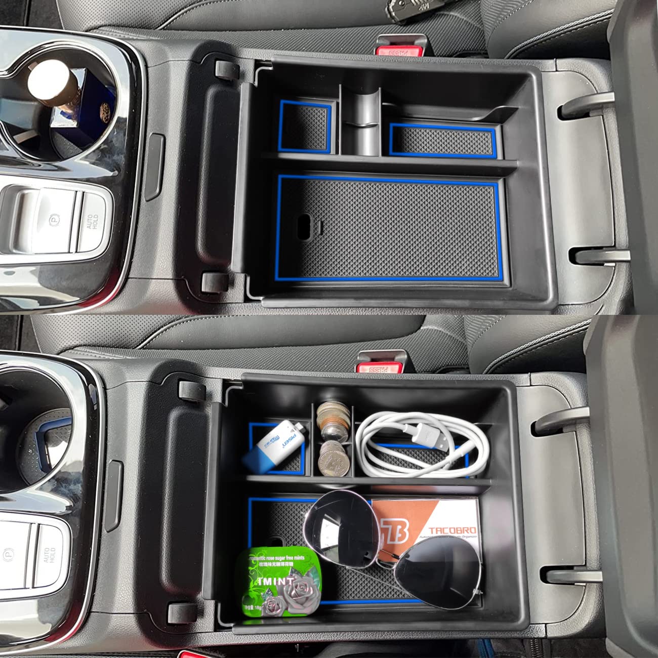 Tacorbo Center Console Organizer Compatible With Hyundai 2022-2024 Tucson Plug-In Hybrid/Hybrid All Trims And Tucson Gas Limited And Santa Cruz 2022 2023-2025 Accessories, Armrest Insert Tray, Blue