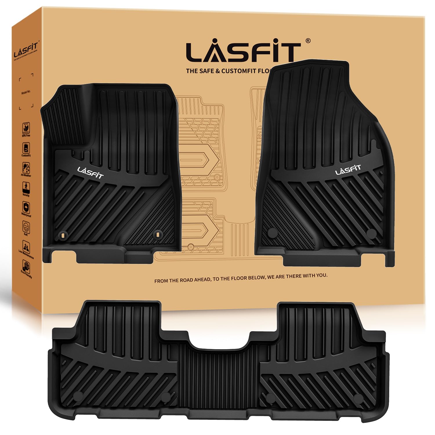 Lasfit Floor Mats For Toyota Highlander 2014-2019 (Not For Hybrid) All Weather Custom Fit Floor Liner For Highlander Le/Xle/Se/L