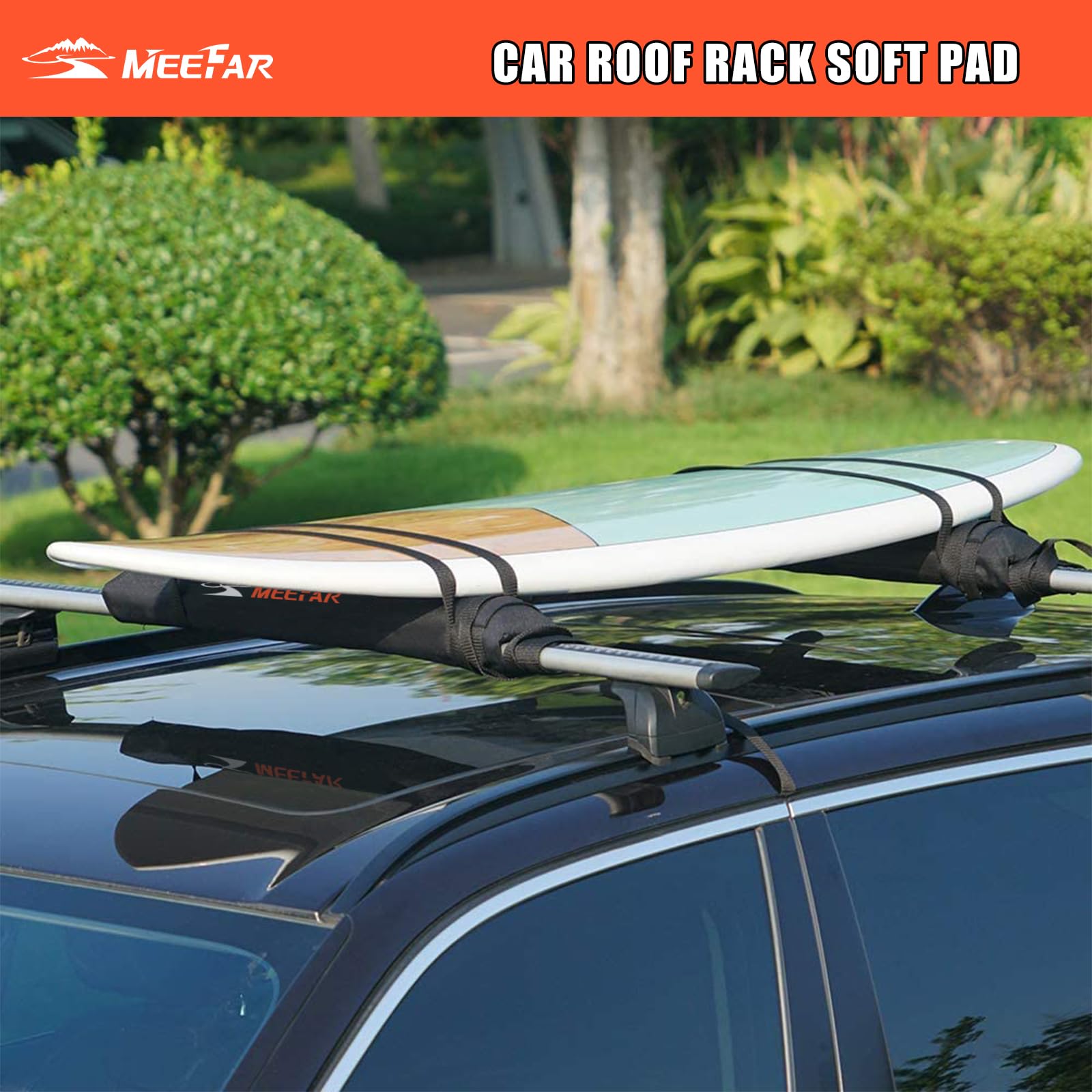 Universal Car Soft Roof Rack Pads Luggage Carrier System For Kayak Surfboard Sup Canoe Include 2 Heavy Duty Tie Down Straps, 2 T