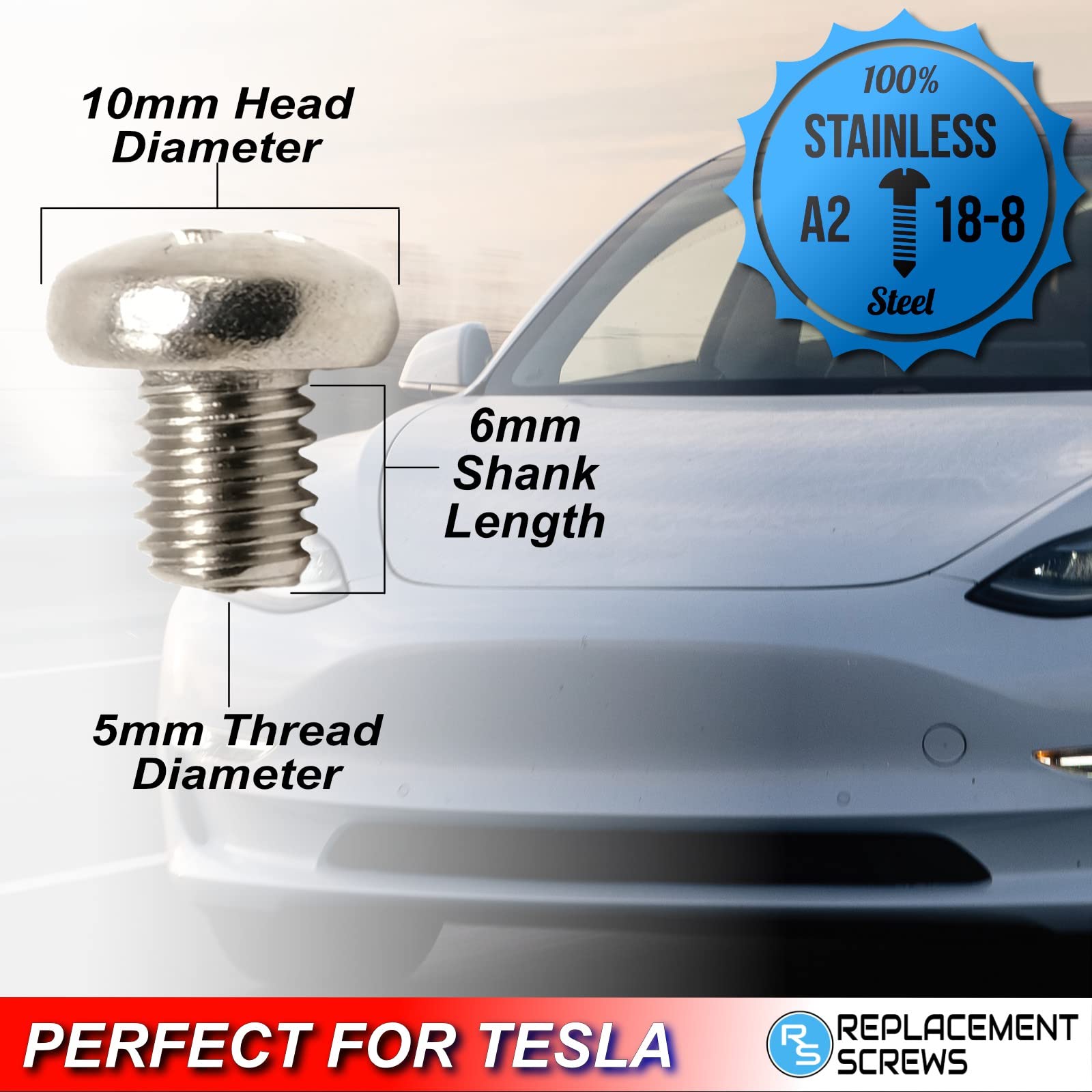 Replacementscrews Rear License Plate Screws Compatible With Tesla Model 3 (M3) - Stainless Steel - Standard Length (Pack Of 4)