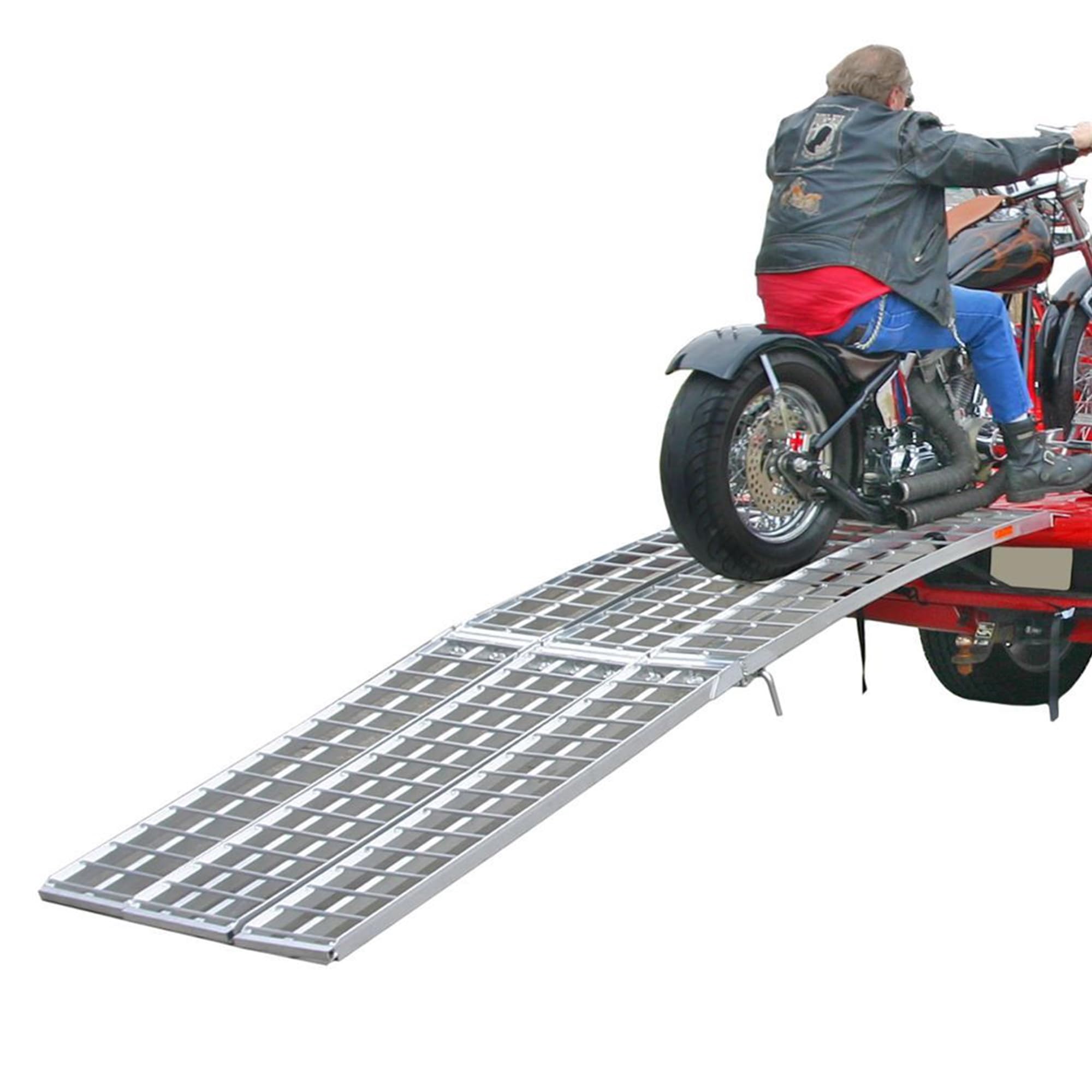 Black Widow 10 Aluminum Motorcycle Ramp for Pickup Trucks 1500 lb Capacity Arched Design for Clearance, Serrated Rungs Provide 