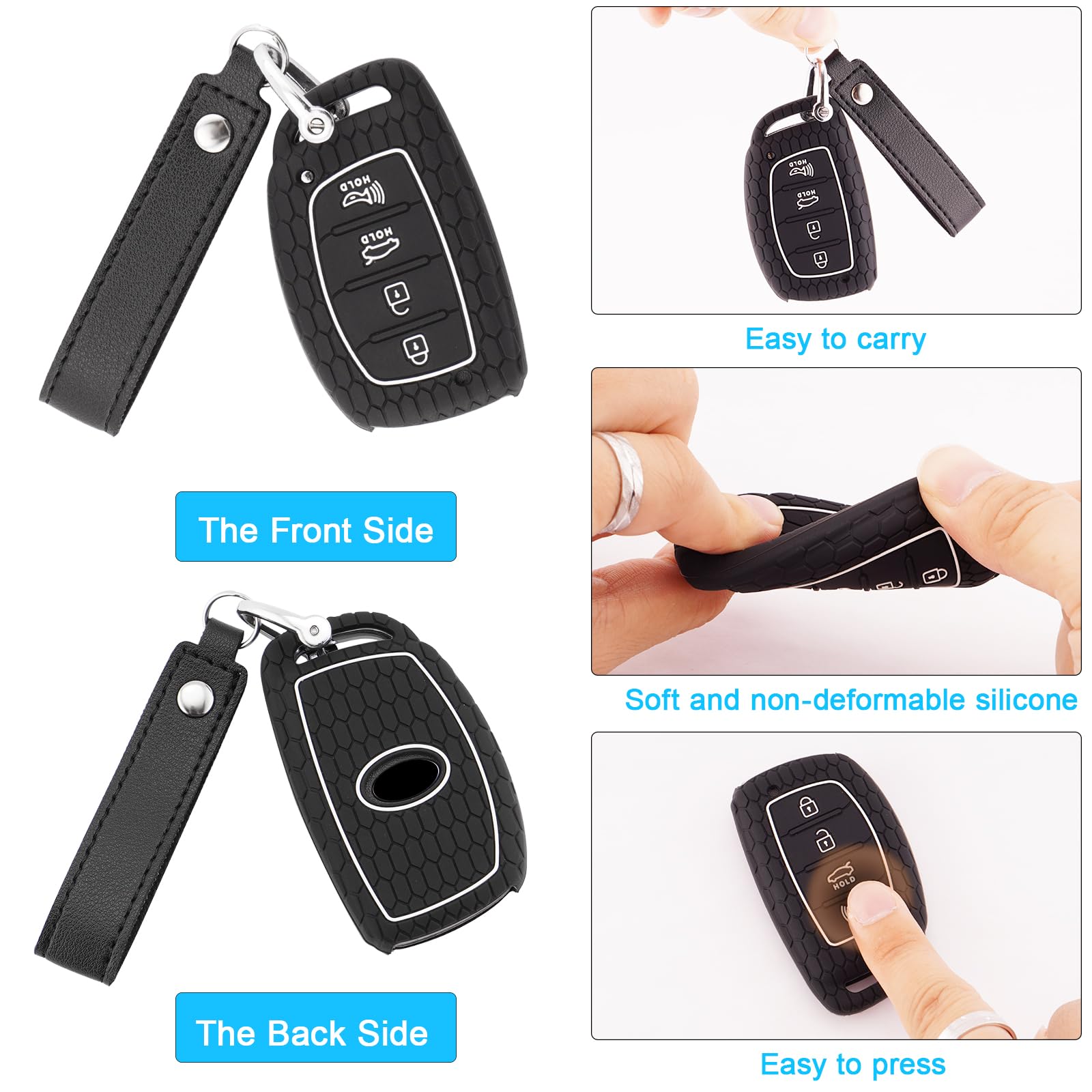 Koaudb For Hyundai Key Fob Cover With Keychain, Silicone Protector Shell Fit Elantra Gt Sonata Tucson Ioniq 4 Buttons Keyless En