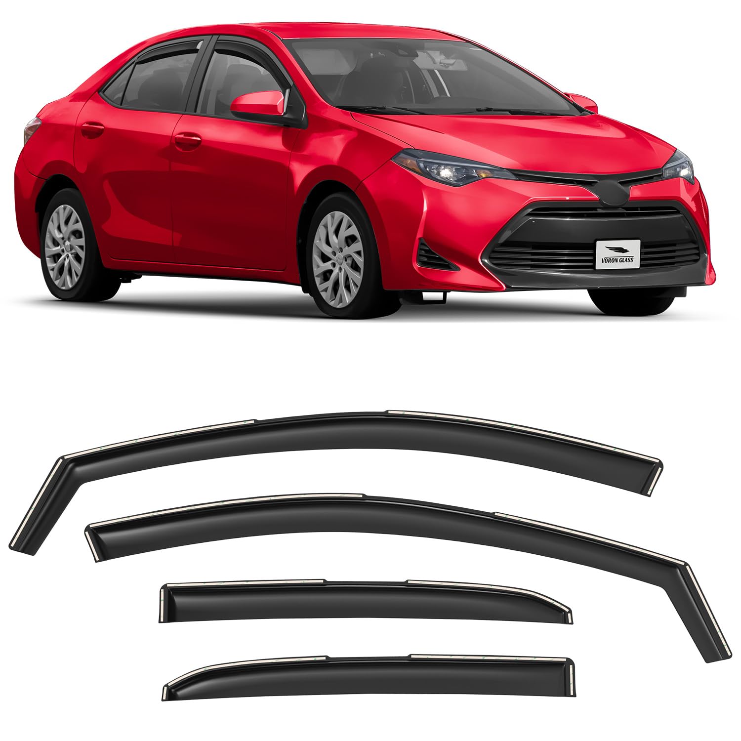 Voron Glass In-Channel Extra Durable Rain Guards For Toyota Corolla 2014-2019 Sedan, Window Deflectors, Vent Window Visors, 4 Pi