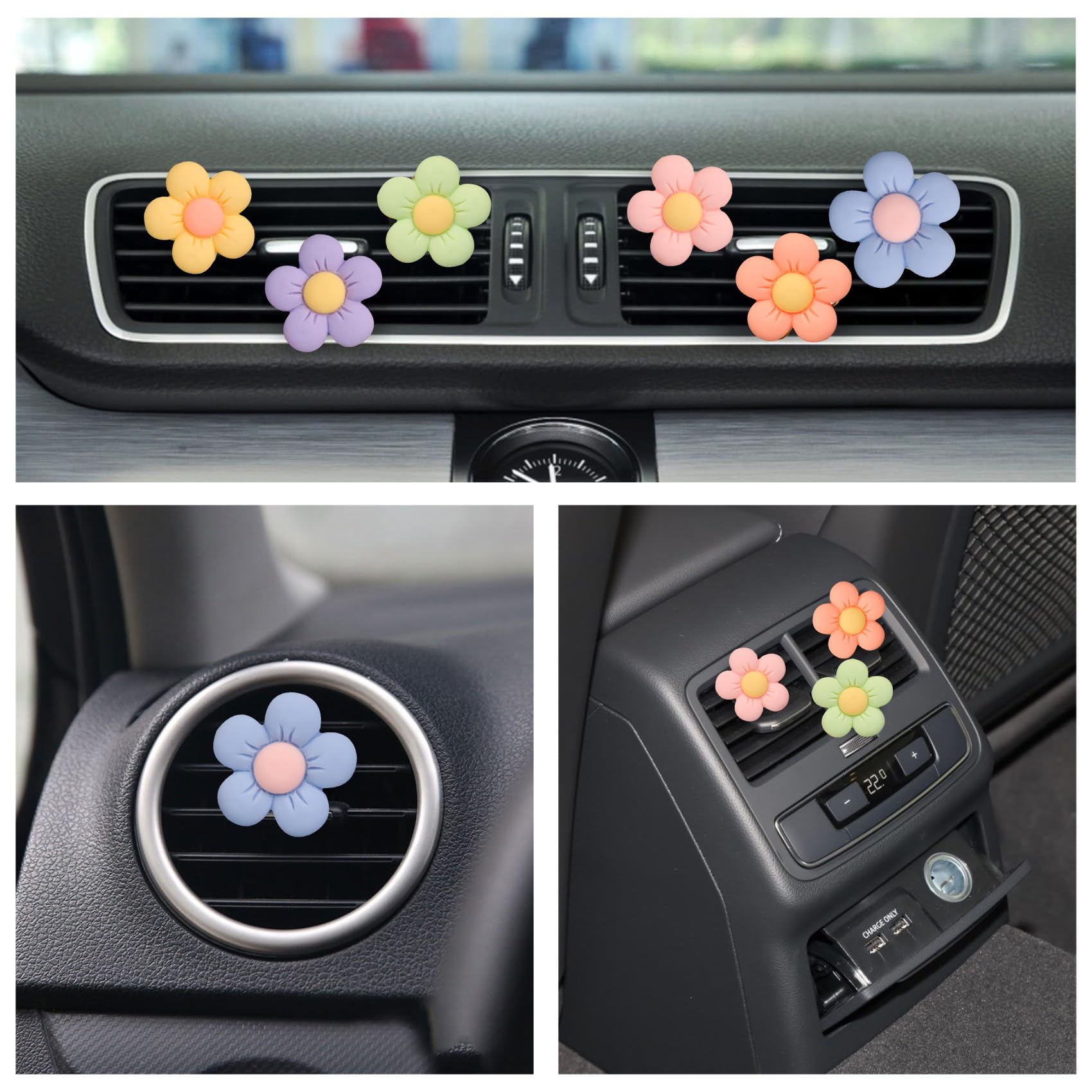 Cute Car Decor Interior Aesthetic Accessories For Women 6Pcs Girly Flower Cars Air Freshener Vent Clips For Girls Pink/Purple/Bl