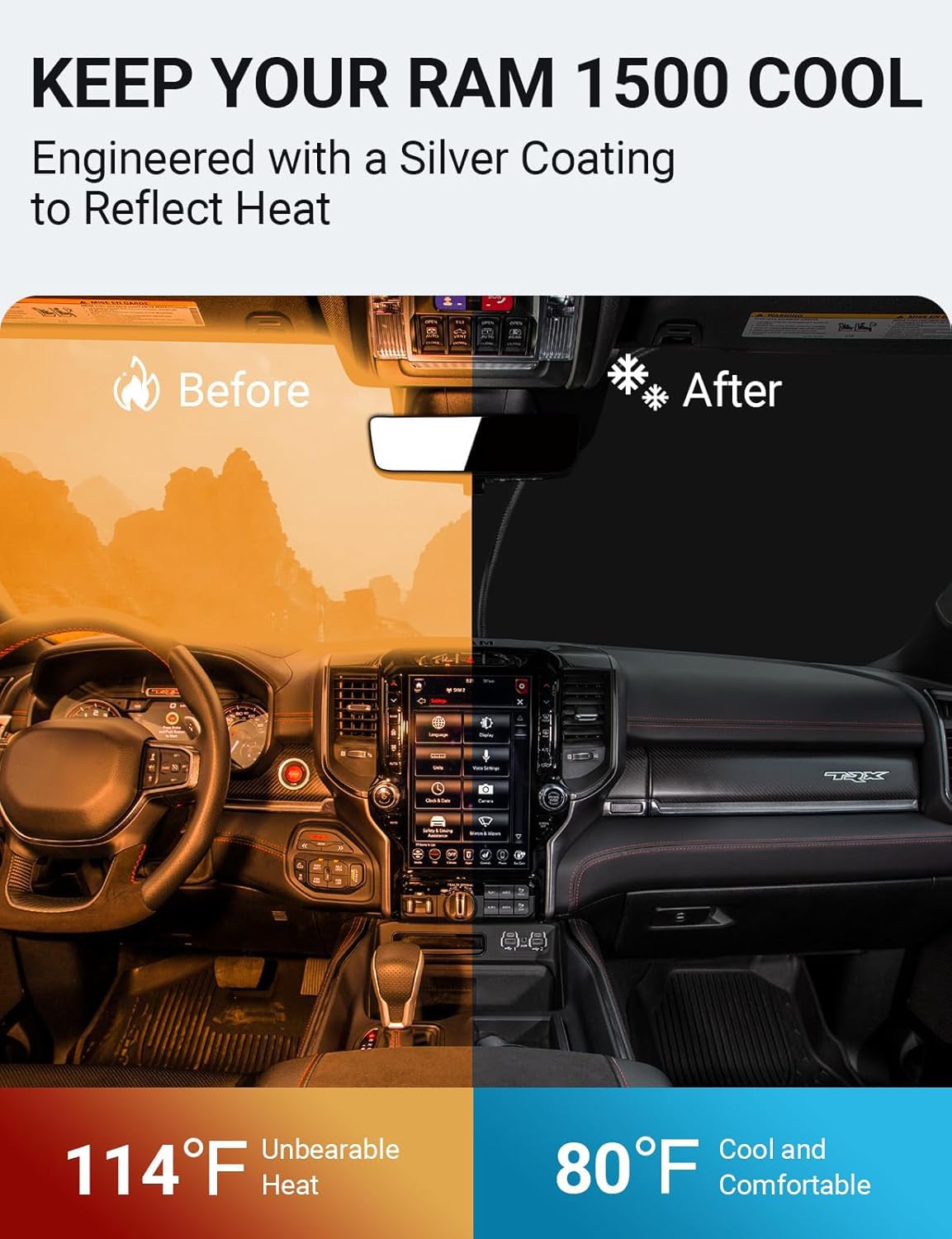 Proadsy 2025 Upgrade Windshield Sun Shade Custom Fit Dodge Ram 1500 2Dr 2019-2024 2025 4-Layer Foldable Front Sunshade Protector