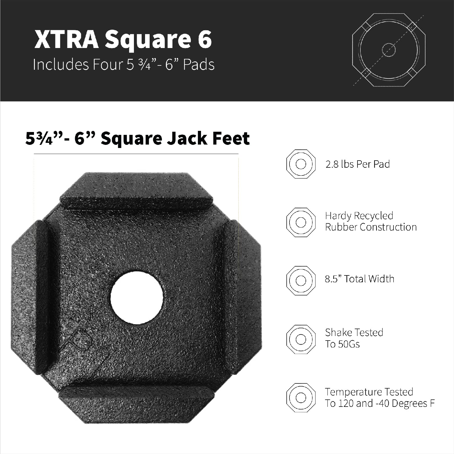 Snappad Xtra Rv Leveling Pads - Permanent Jack Stabilizers For Rvs - 6" Square Leveling Jack Pads For Lci Leveling System - Heavy Duty Replacement For Blocks - Made In The Usa (Square 6 4-Pack)