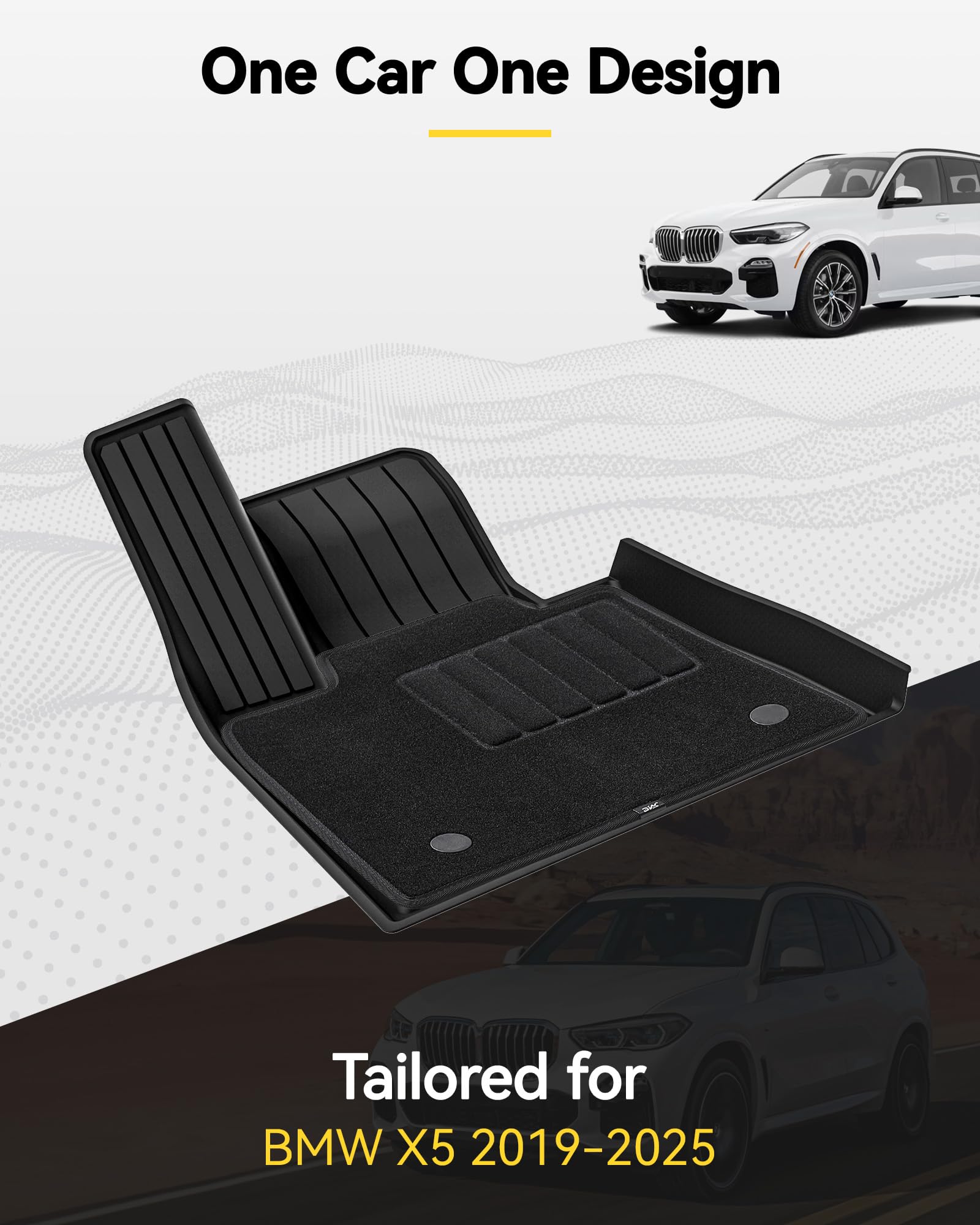 3W Floor Mats With Carpet Top 1St 2Nd Row Fit For Bmw X5 2019-2025 Tpe All-Weather Harmless Heavy Duty Floor Liner Accessories,