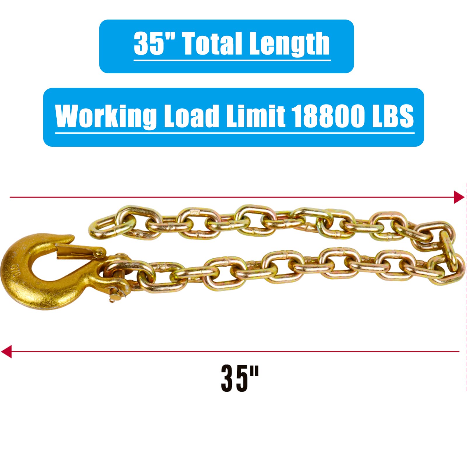 Tnyeobae 35'' Trailer Safety Chain With 5/16'' Clevis Snap Hook,Grade-70 Heavy Duty Binder Chain(Pack Of 2)