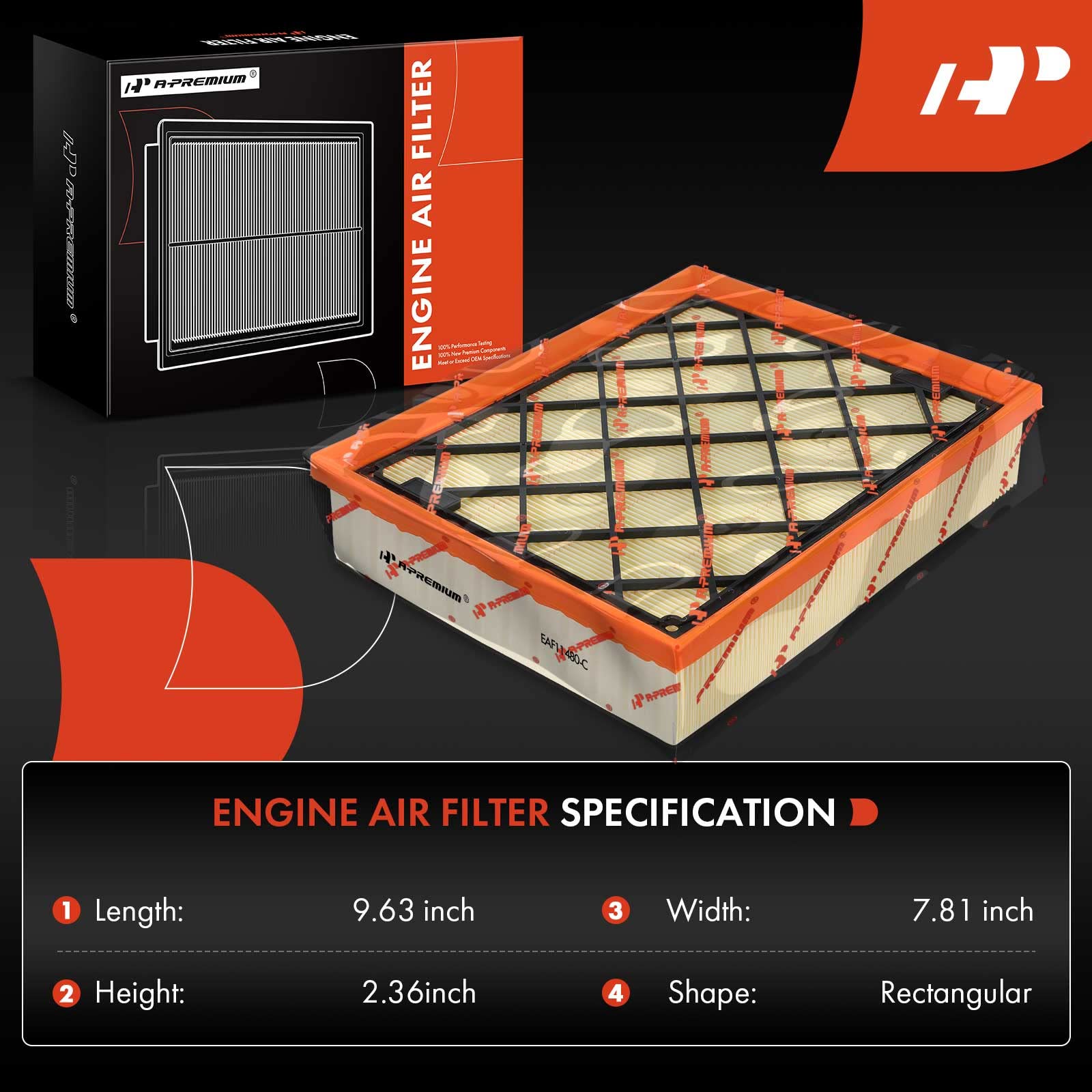 A-Premium Engine Air Filter Compatible With Ford Edge, Fusion, Gt & Lincoln Continental, Mkx, Mkz, Nautilus, 2013-2023, Flexible Panel