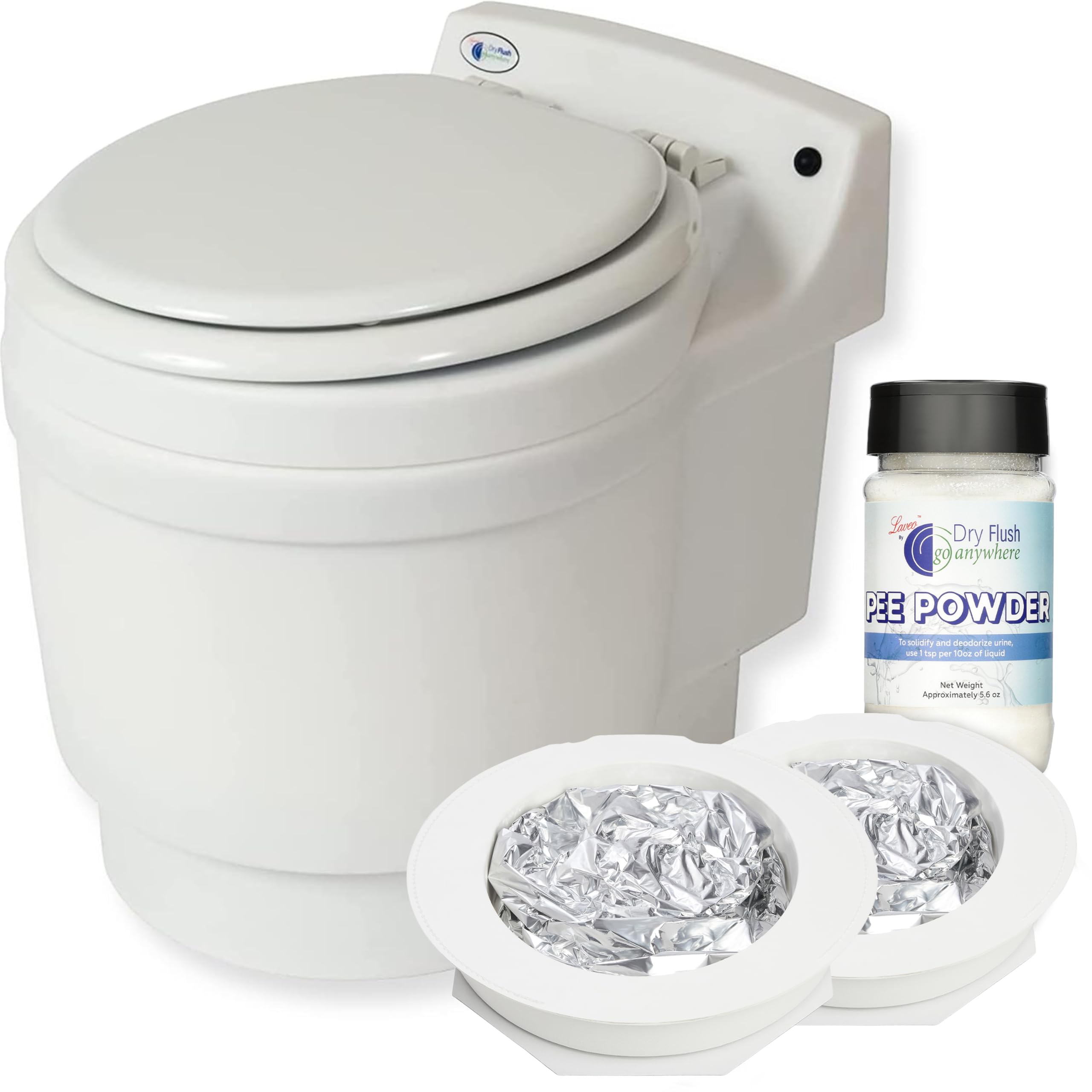 Laveo Dry Flush Toilet - Waterless, Portable, Self Contained and Easier to Use than an Incinerating or Composting Toilet. Great 