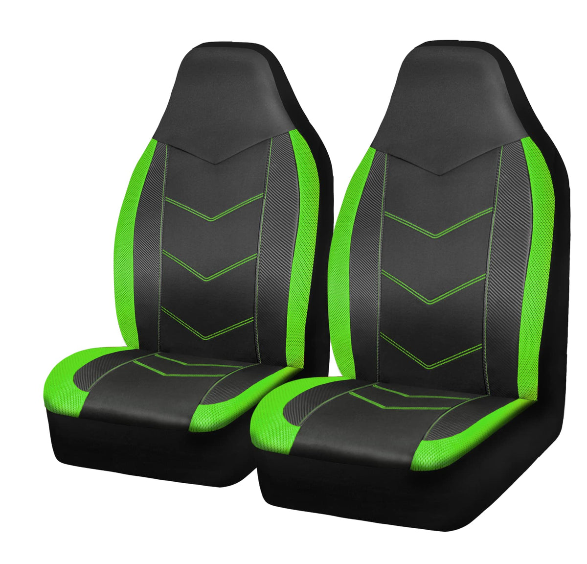 Pic Auto High Back Front Car Seat Covers - Sports Carbon Fiber Mesh Design, Two Front Set, Airbag Compatible, Universal Fit For