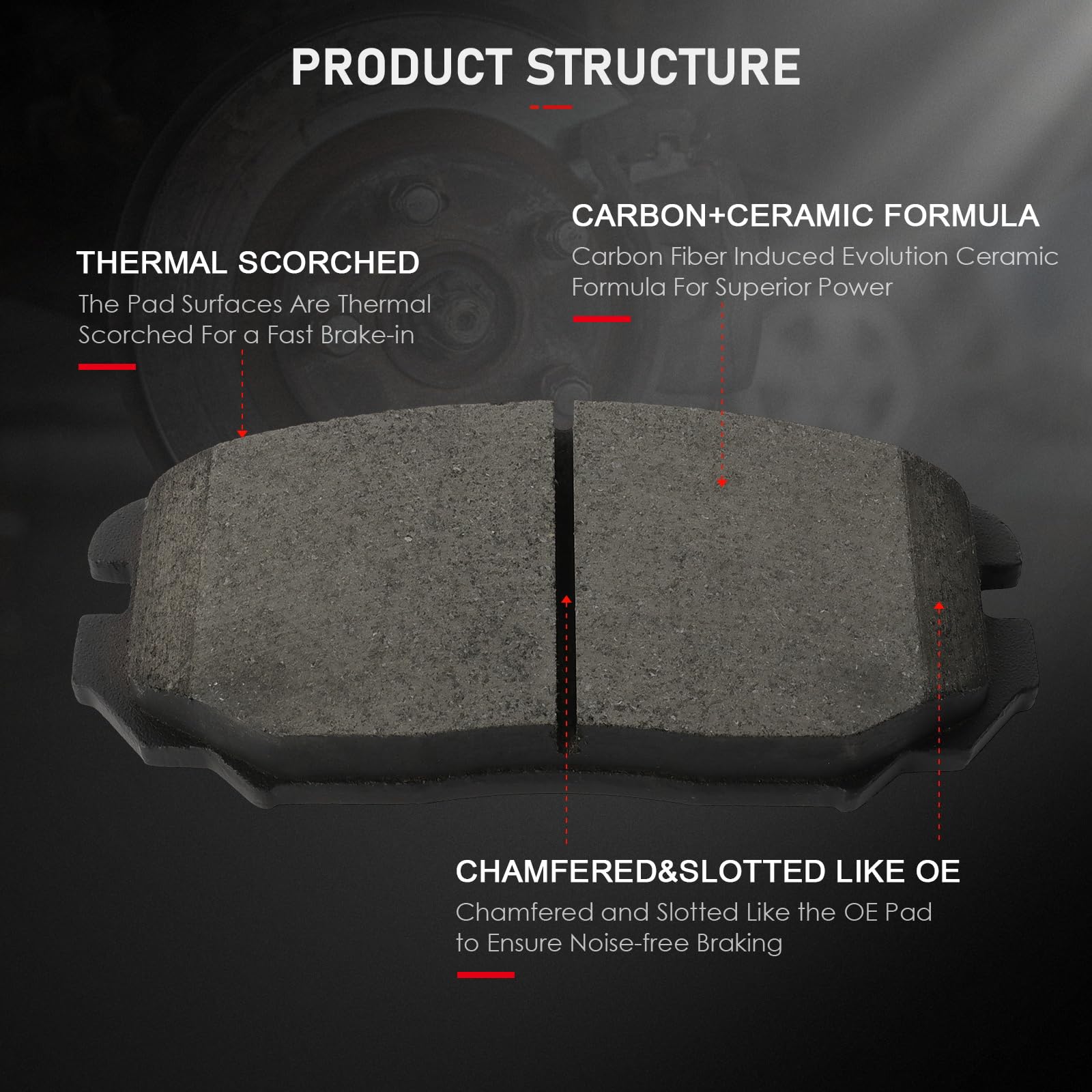 Cciyu D1125 Front Ceramic Disc Brake Pads Kit For Toyota Corolla 2009-2019 4Pcs