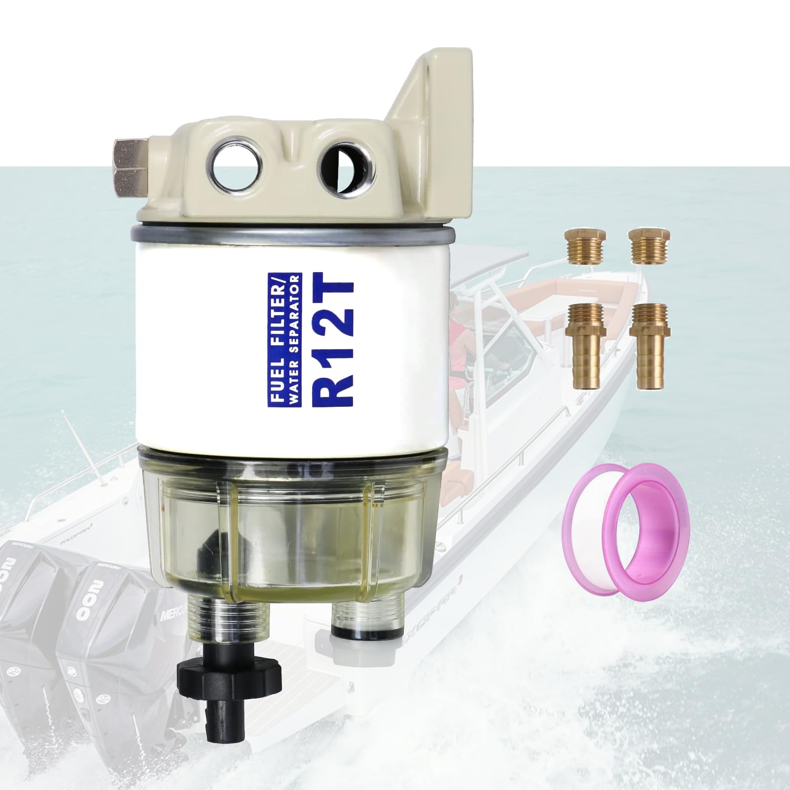 Marine Fuel Filter Water Separator Complete Kit for Outboard-R12T with NPT ZG1/4-19 Replaces Racor S3240 120AT R12T