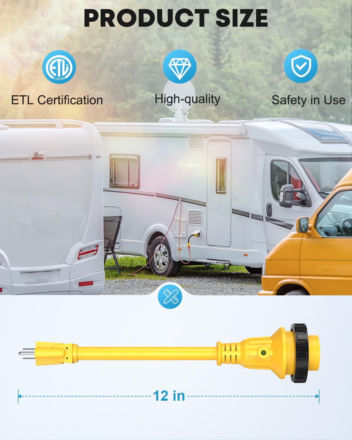 Kohree Rv Adapter Plug 30 Amp To 15 Amp 110V, Rv Power Electrical Adapter Cord 15A Male To 30A Female 12'' With Twist Lock & Led