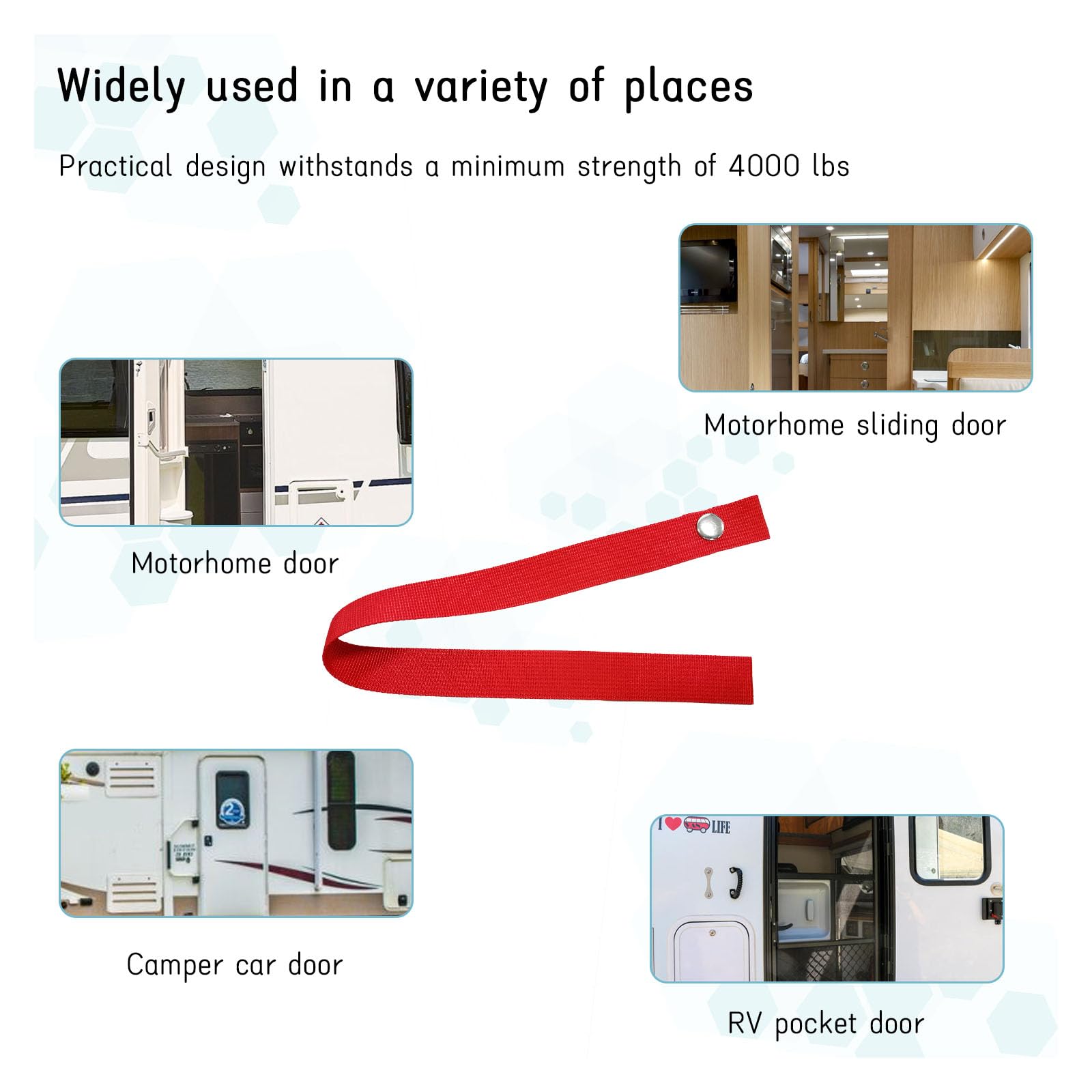 Dickno 2 PCS RV Security Straps, 18 Inch Sliding Door Long Strap with 4 PCS Button Snap, Universal Locking Tieback Strap Accesso