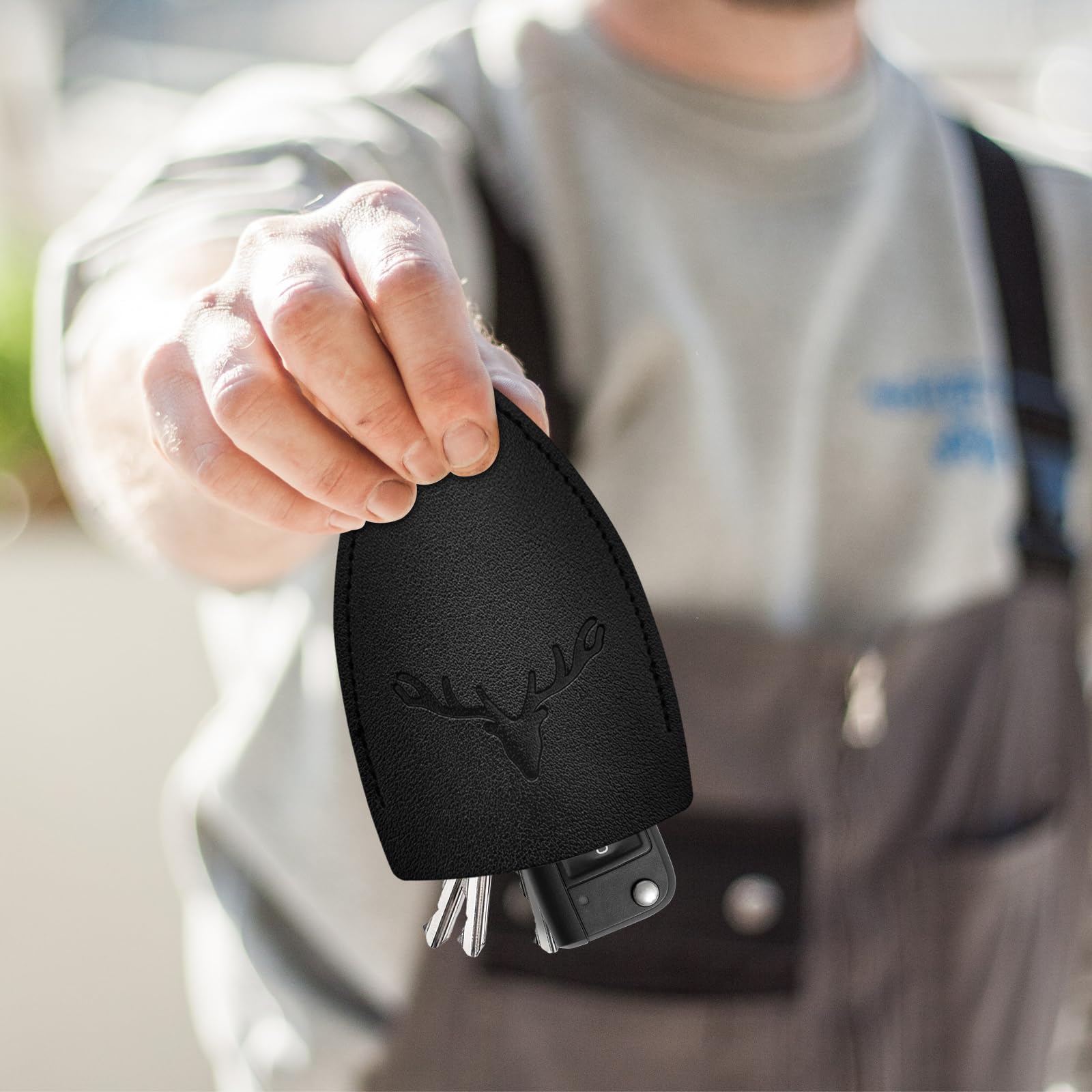 WisePoint Cute Key Fob Case 4PCS, PU Leather Car Key Case Portable Key Pouch for Car Keys, Personalized Pull Out Key Bag (deer)