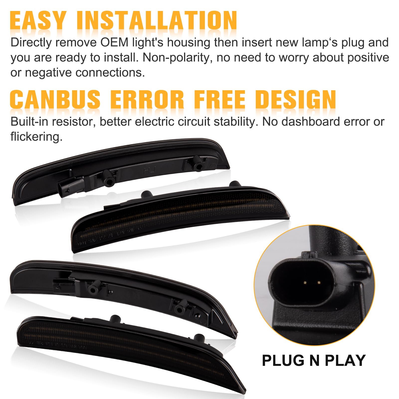 Gempro Led Side Marker Lights Compatible With Dodge Charger Ld 2015-2023 Front Rear Bumper Marker Lamps Smoked Len, 4Pcs (White