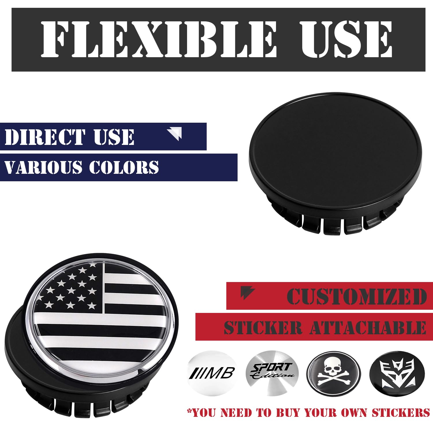 Kitspro 2.3Inch 59Mm Wheel Center Caps For Chevrolet Chevy Cruze Equinox Impala Malibu Rim Hub Caps, Pack Of 4 (Matte Black, Out