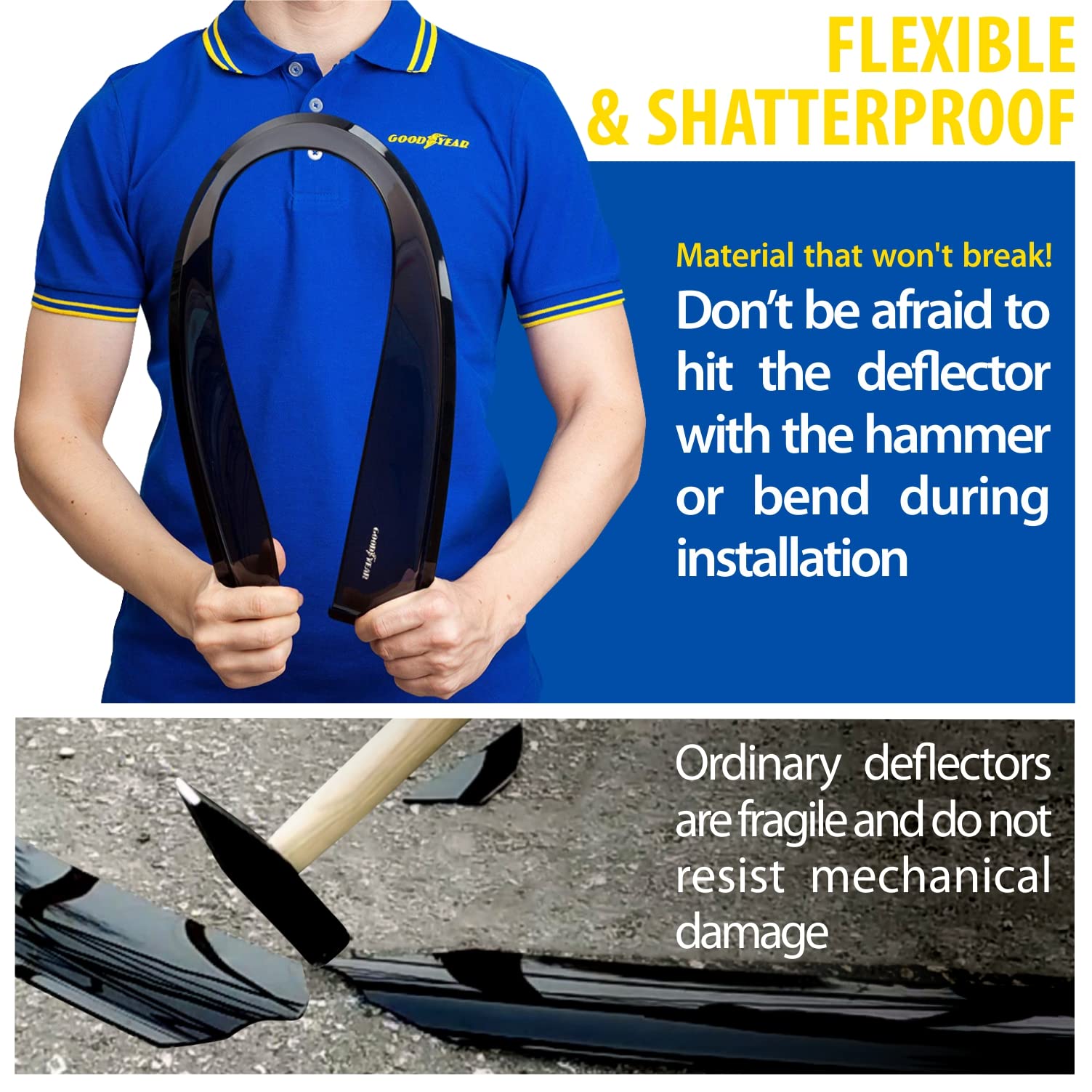 Goodyear Shatterproof Window Deflectors For Ford Explorer 2020-2024, Tape-On Rain Guards, Window Visors, Vent Deflector Visor,Car Accessories,4 Pcs. - Gy003263