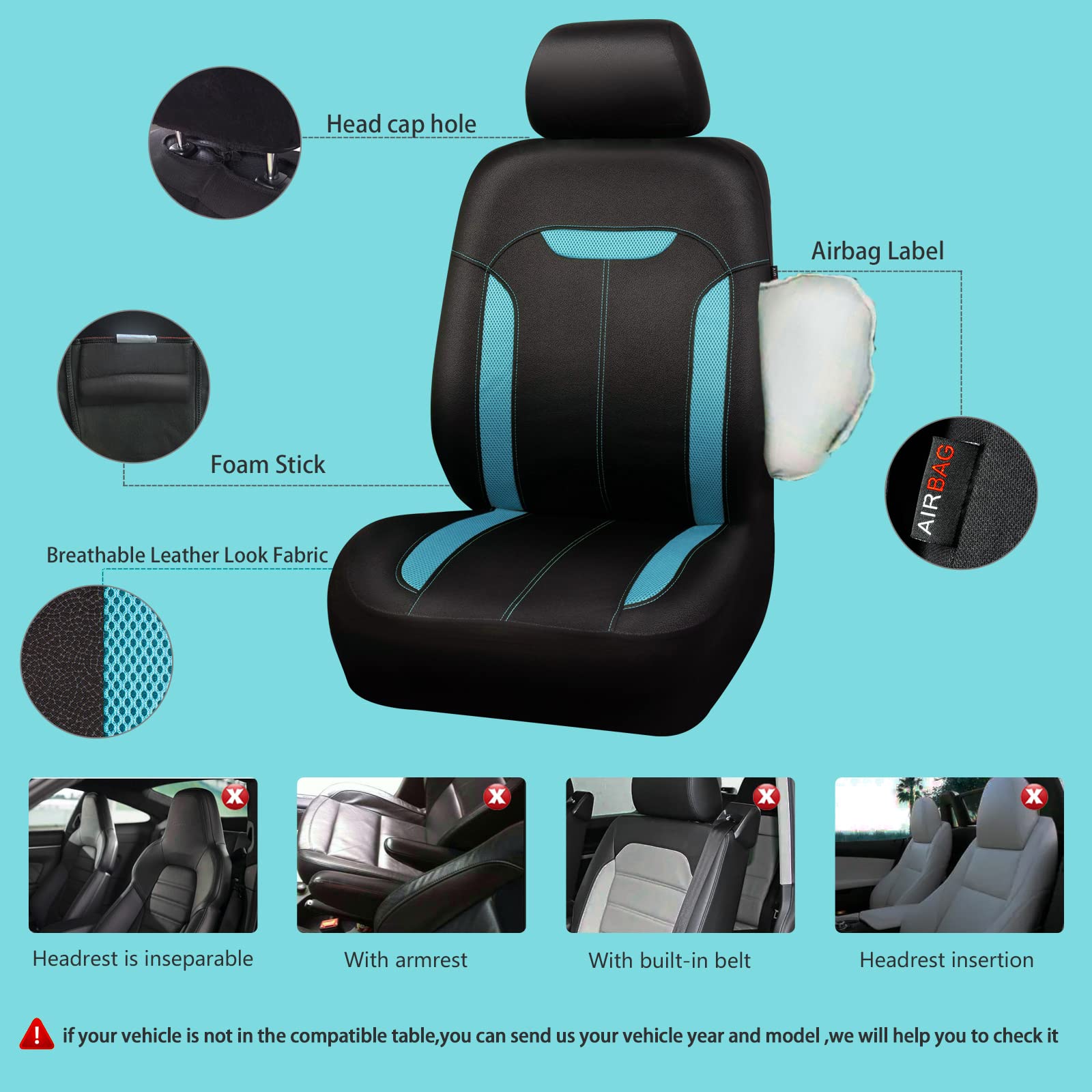Car Pass 3D Air Mesh & Cloth Leather Grain Breathable Car Seat Covers Full Set, Universal Fit For 95% Automotive Suv Truck Sedan Van, 3 Zipper Rear Bench Armrest Airbag Compatible Sports, Black Mint