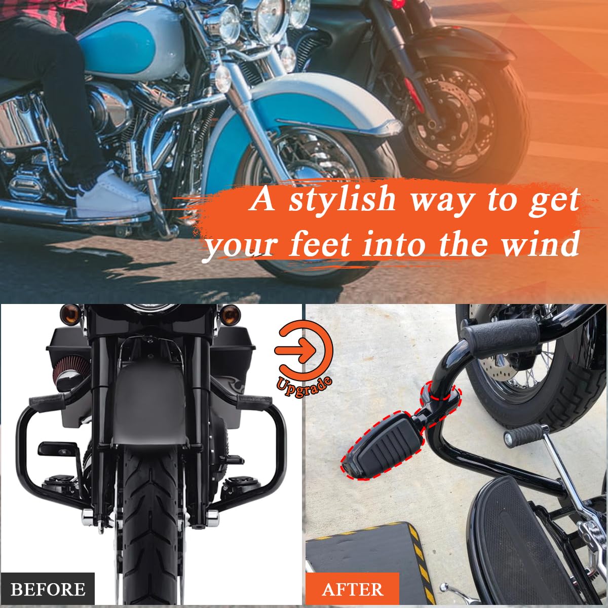 Fovplue 1.25' Highway Footpegs, Adjustable Footrest W/Mounting P-Clamps For Harley Touring Softail Dyna Sportster Honda Kawasaki Suzuki Yamaha Indian Victory W/1-1/4' Engine Guard, Gloss Black#2