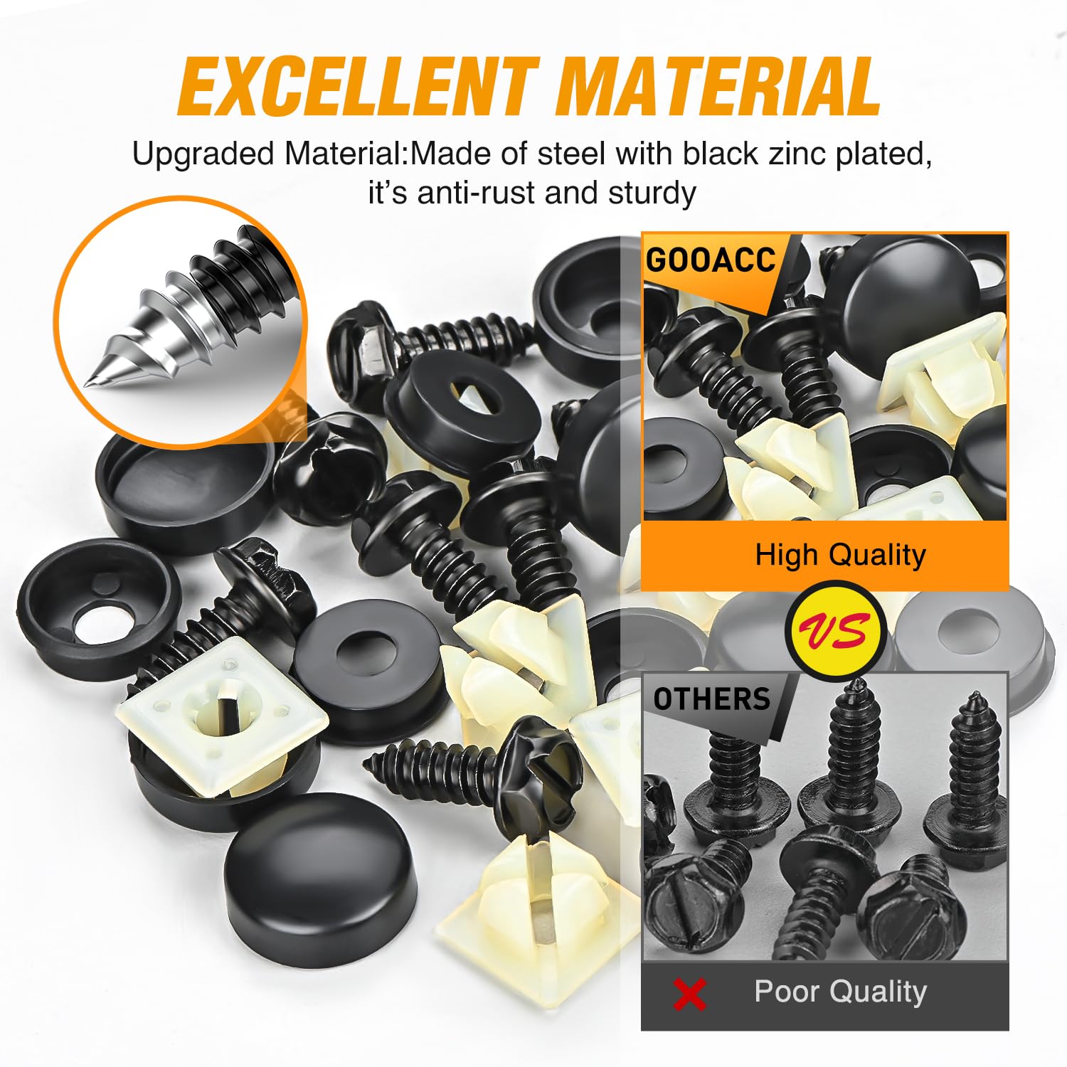 Gooacc License Plate Screw Kit For Fastening Front And Back License Plates On Cars, Suvs, And Trucks Black Zinc Plated Rust-Proo