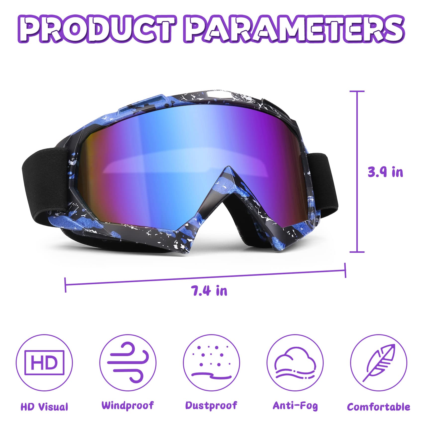 Micnaron ATV Goggles, 2-Pack Dirt Bike Goggles, Motorcycle Goggles, MX Goggles Powersport Goggles Ski Goggles for Men Women Adul