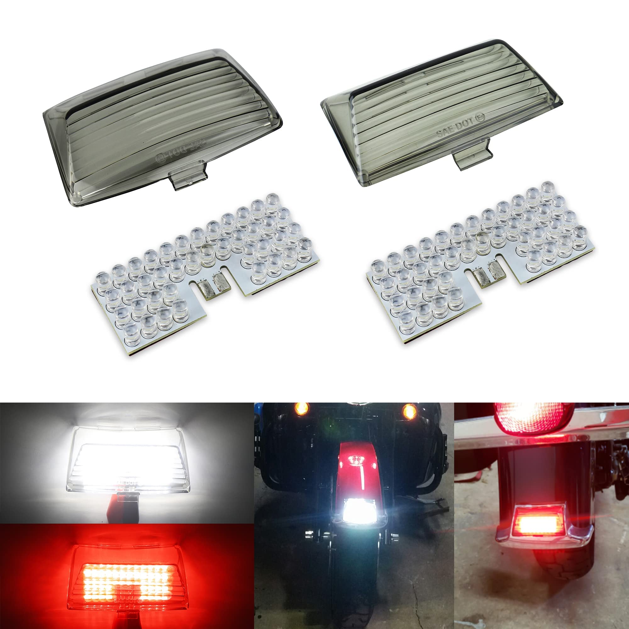 Akmties Fender Tip Led Brake Light For Electra Glide Classic Electra Glide Touring Tour Ultra Limited Flhtc Road King (Red+White)