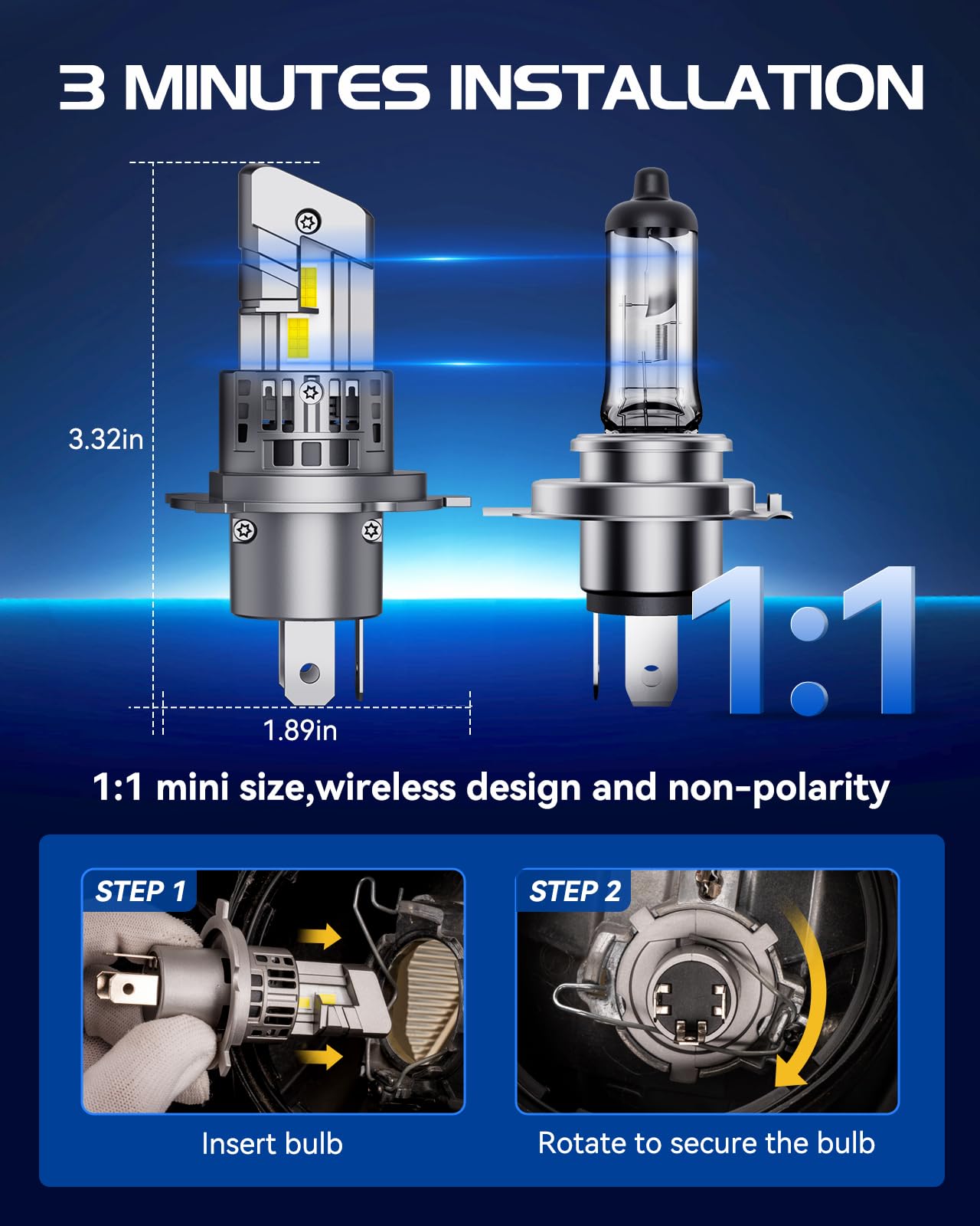 Laxmas H4 Bulbs, 32000Lm Brightness 6500K Cool White H4 Fog Light, Fog Lights With 15000Rpm Cooling Fan, Ip67 Waterproof, Plug-N