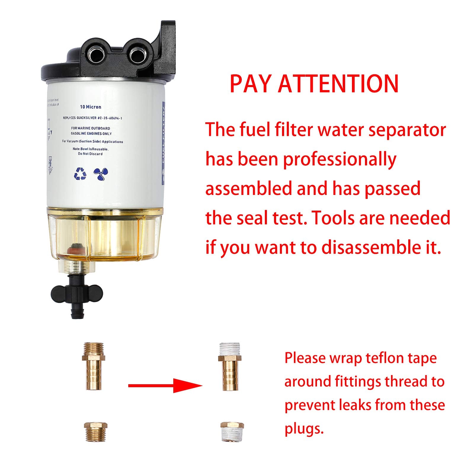 Fuel Filter Water Separator with 3/8'' Barb x 1/4'' NPT Fittings Replacement for Marine Outboard Motor Mercury Replaces# 35-6049