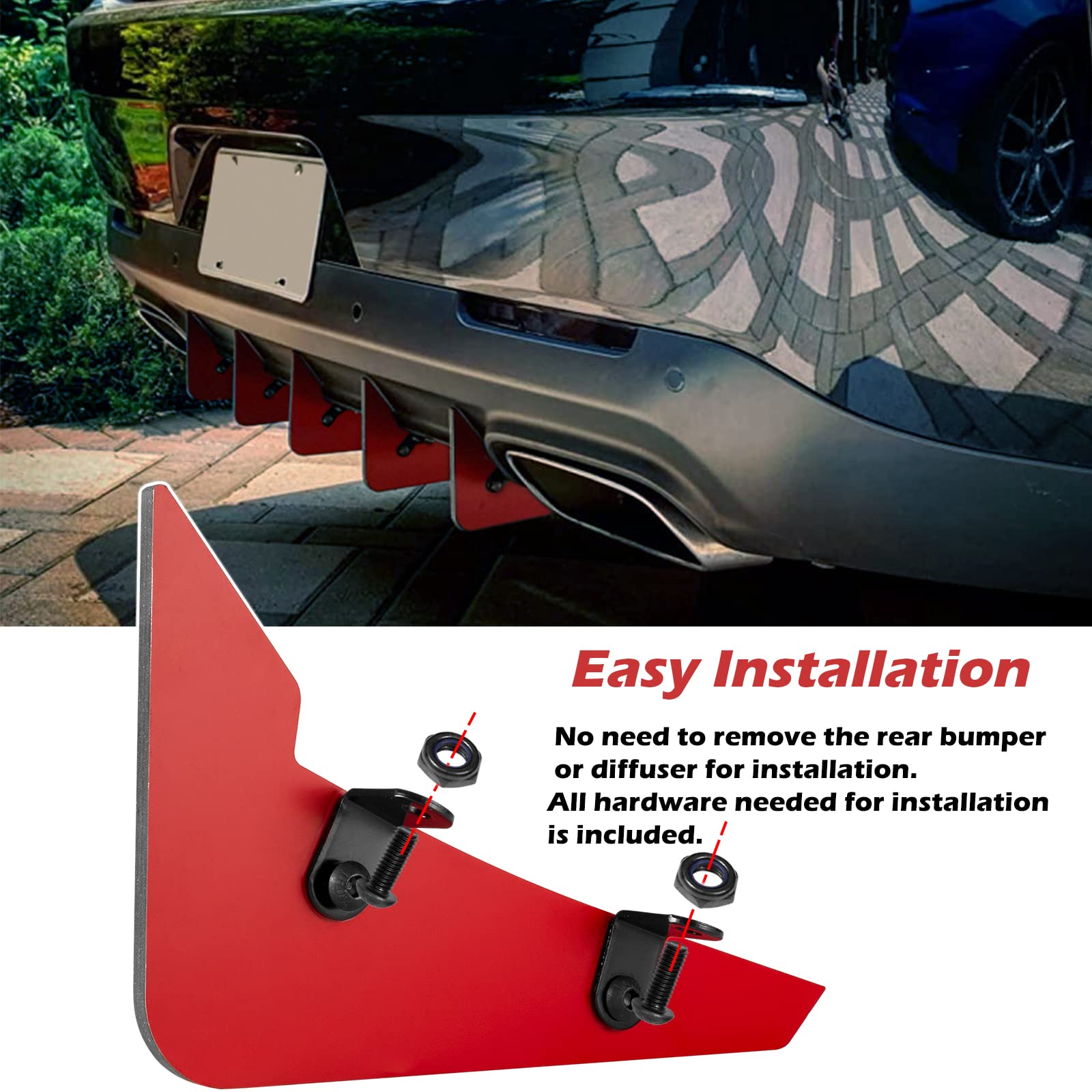 Rear Diffuser V3 5 Fins Set For Dodge Challenger 2015-2024 Stock Rear Bumper, Red Rear Bumper Diffuser Shark Fins